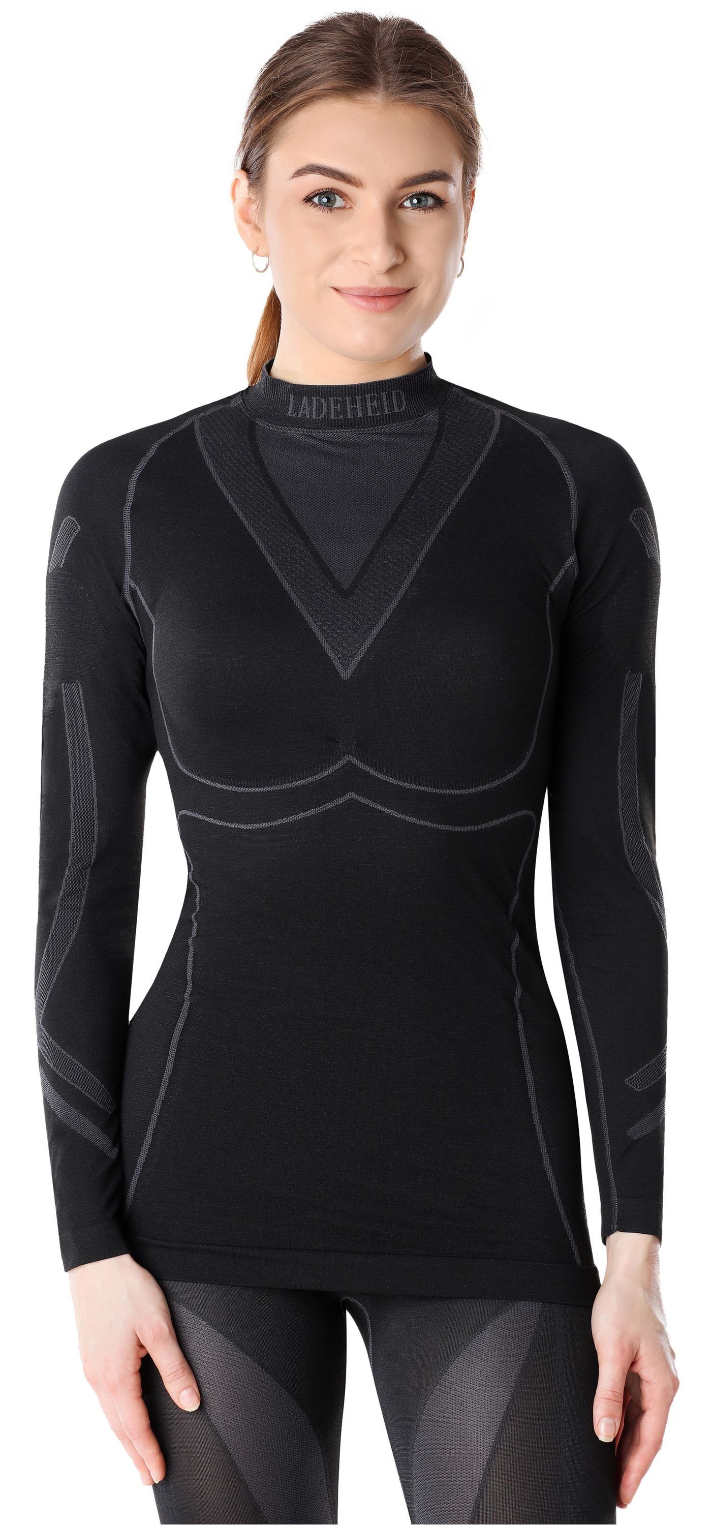 Schwarz/Graphite LAGI004 Shirt Funktionsunterwäsche Damen Ladeheid Funktionsunterhemd Thermoaktiv langarm