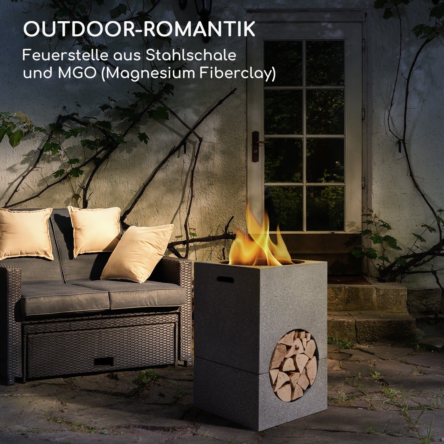 blumfeldt Feuerschale Monolith, (Set, Set), Garten Grill Funkenschutz Feuerkorb Feuerstelle Outdoor