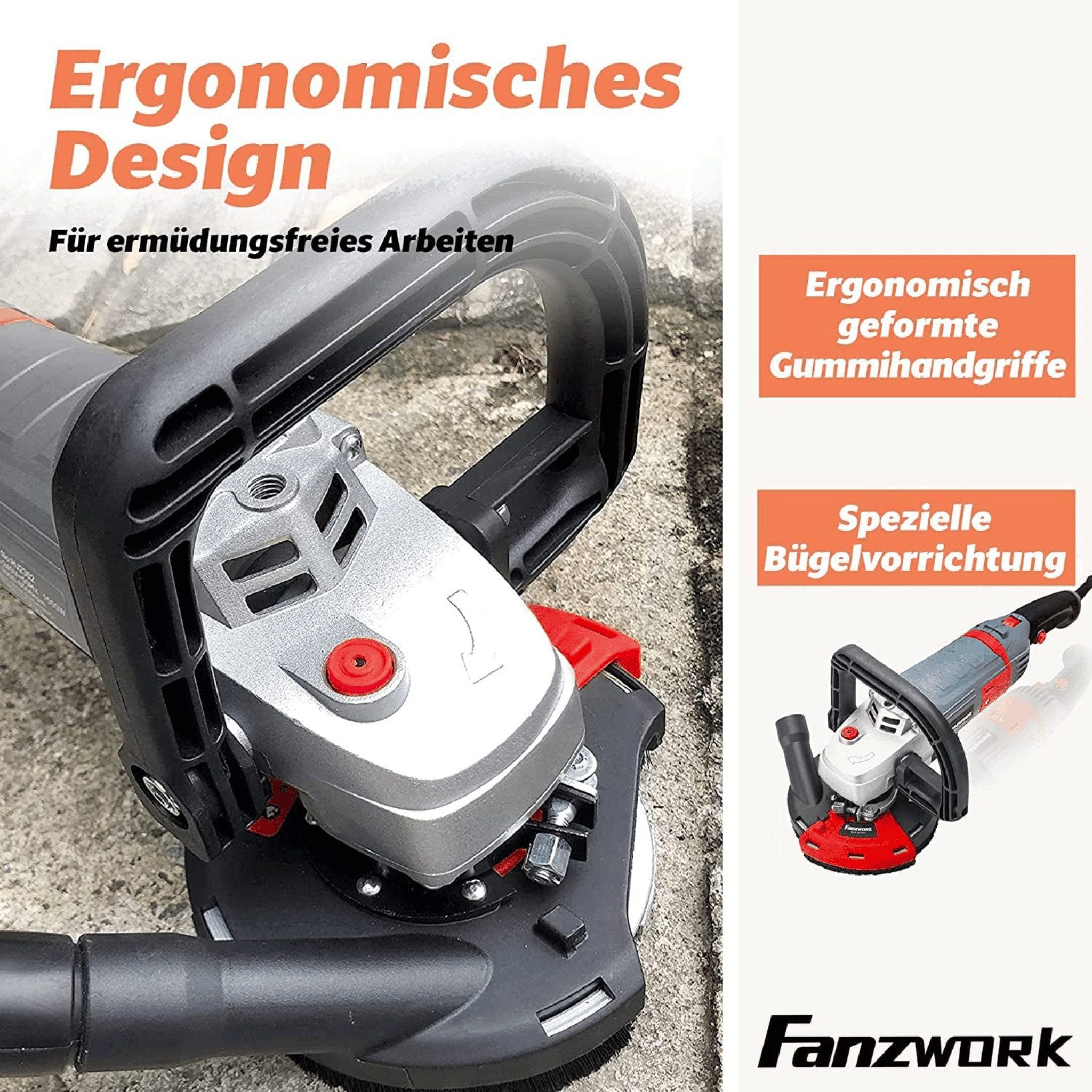Fanzwork Winkelschleifer 1500W Betonschleifer mit 125mm Diamanttopf PROFI & Absaughaube, Ideal für Beton, Estrich und Fliesenkleber Schleifen – Bild 5 von 5
