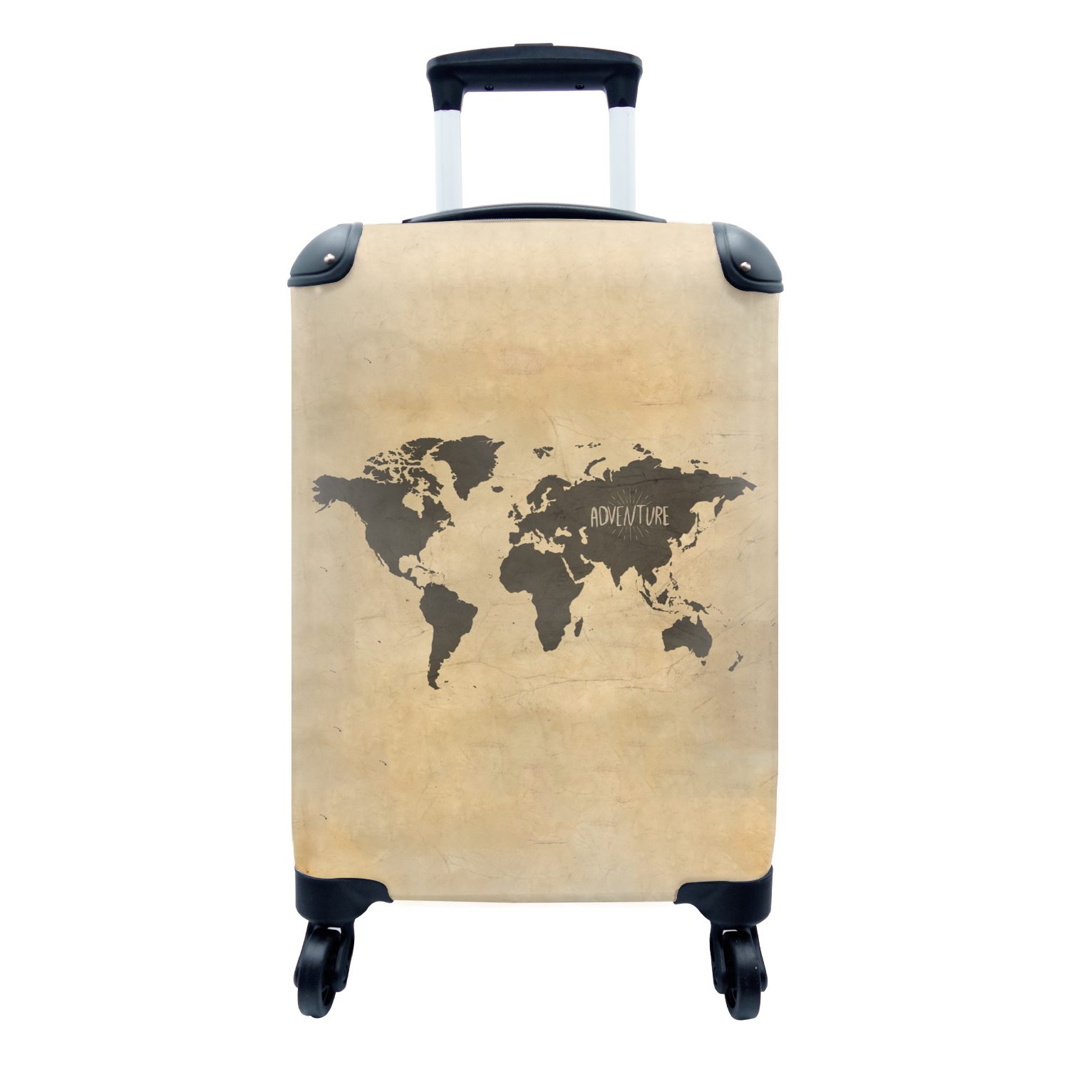 Weltkarte mit Zitat, Rollen, Handgepäckkoffer Handgepäck - Reisetasche MuchoWow für Reisekoffer - Ferien, Vintage Trolley, 4 rollen,