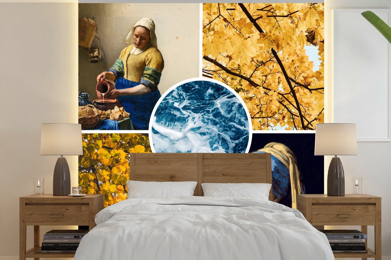 MuchoWow Fototapete Vermeer - Collage - Kunst, Matt, bedruckt, (4 St), Vliestapete für Wohnzimmer Schlafzimmer Küche, Fototapete