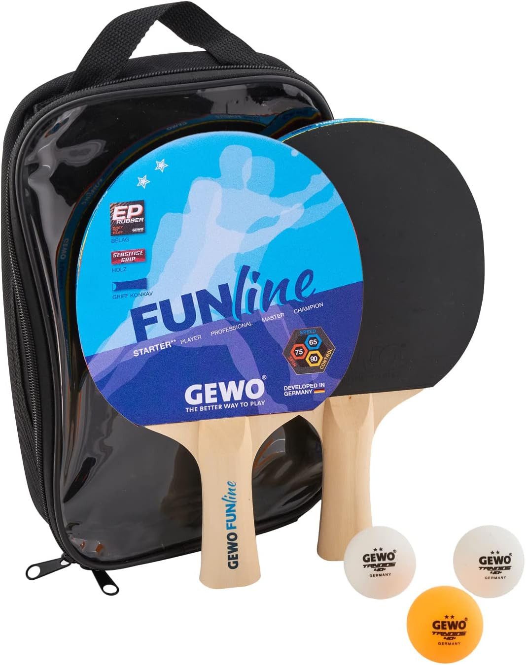 Tischtennisschläger Set Double Fun - Hobby - mit Aufbewahrungstasche - Griff konkav