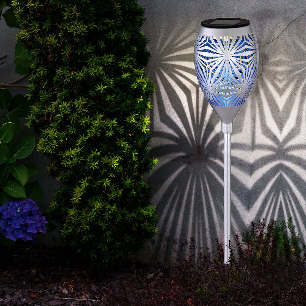 Warmweiß, silber LED-Leuchtmittel LED blau Solarleuchte, Solar Leuchte Deko Steck Garten LED Hof verbaut, Lampe fest Außen etc-shop