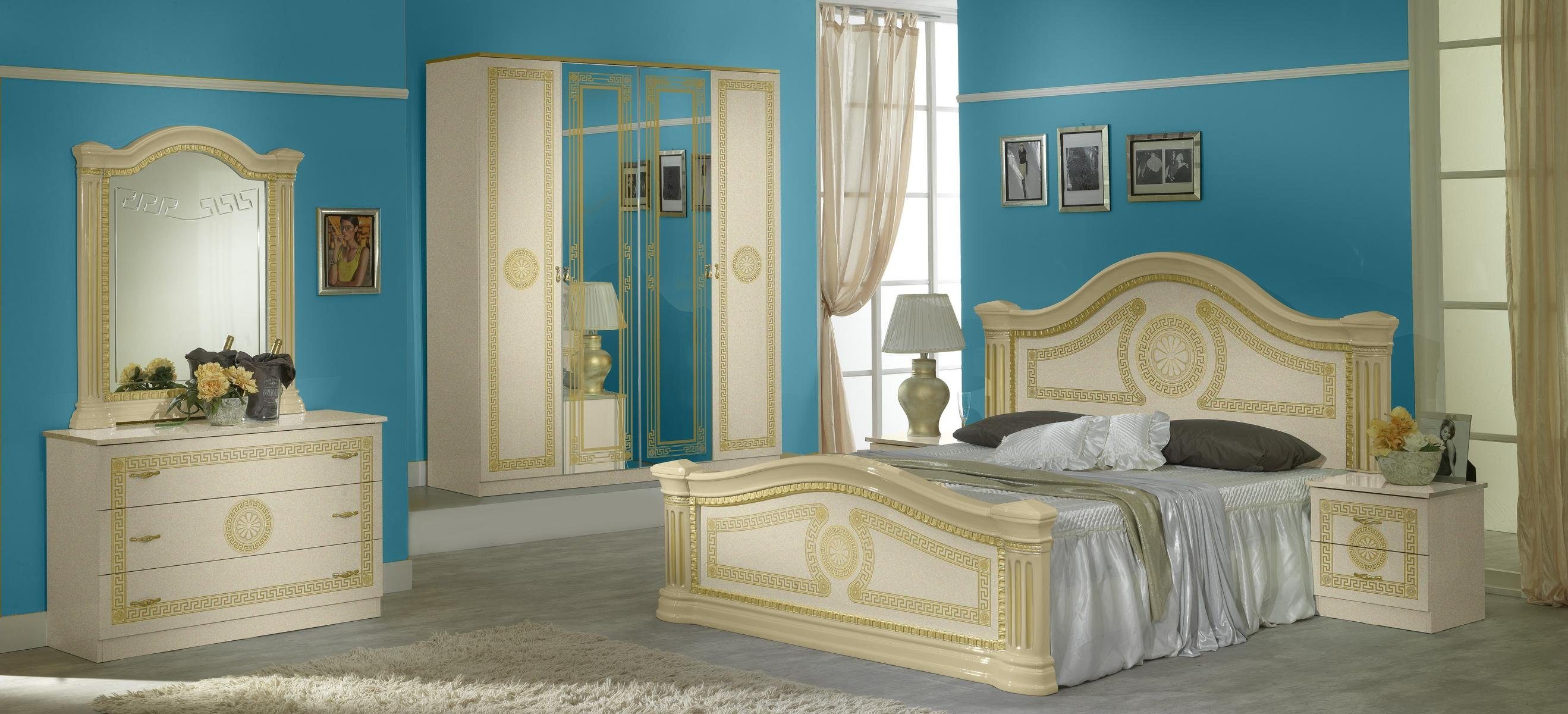 JVmoebel Schlafzimmer-Set Luxus Schlafzimmer Klassisches Holz Bett Nachttisch 6tlg Design
