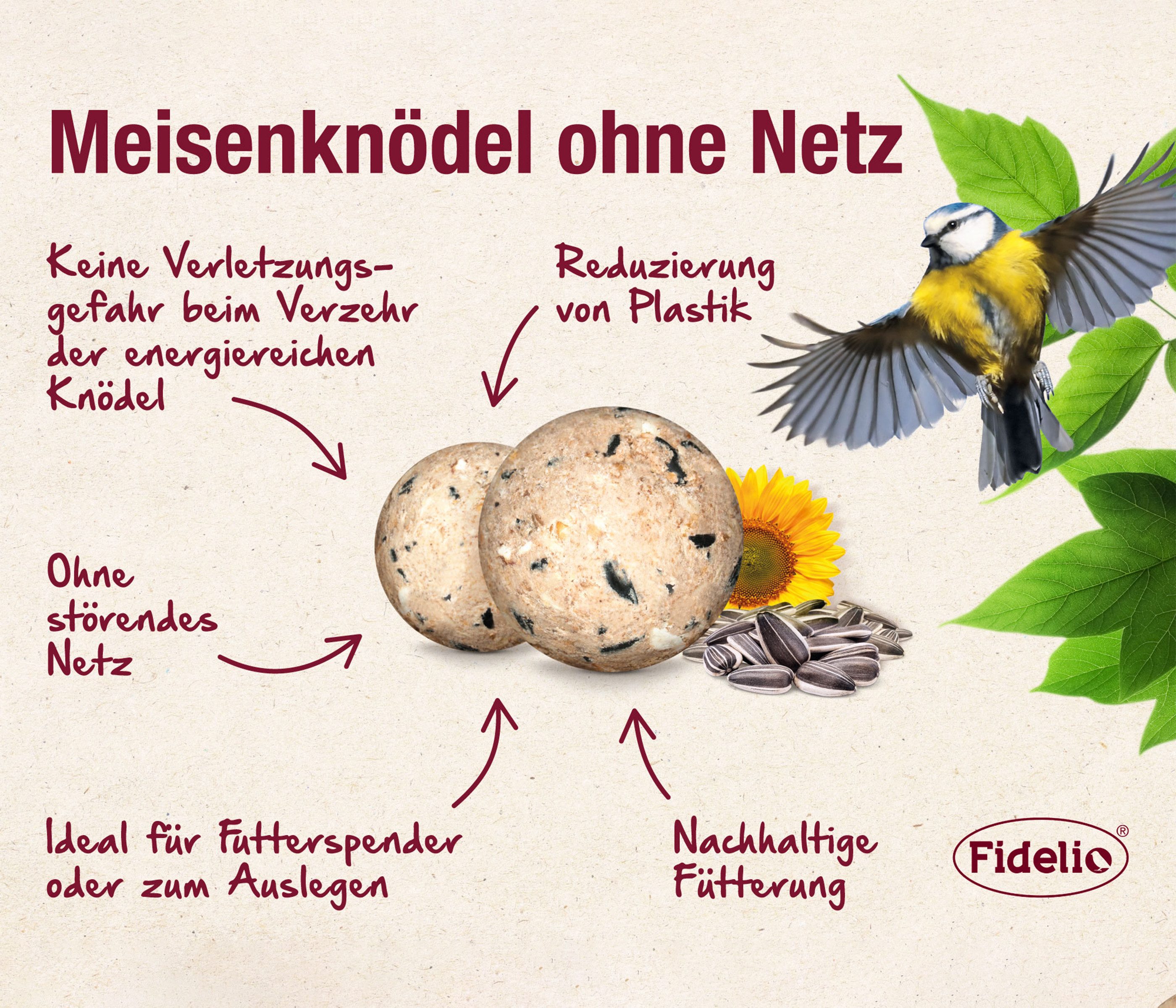 Fidelio Meisenknödel ohne Netz, für Wildvögel, 100 Stück im Karton, 8.3 kg, Hauptfutter für: Wildvogel, ganzjähriges Wildvogelfutter proteinreich / energiereich