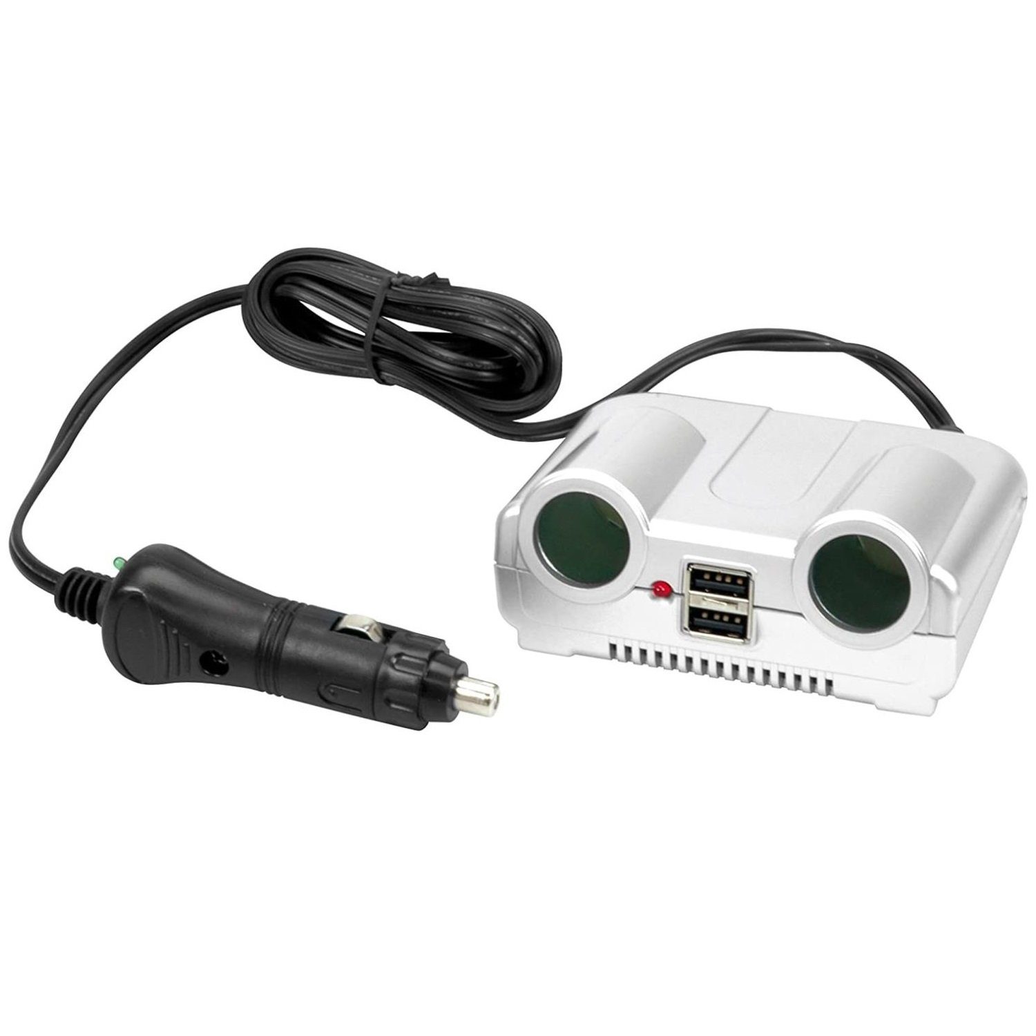 Cartrend Zigarettenanzünder-Verteiler 2-Fach Zigarettenanzünder-Verteilerstecker mit USB + Schalter, Manueller Ein-/Aus-Schalter, inkl. Montagezubehör, LED-Beleuchtung