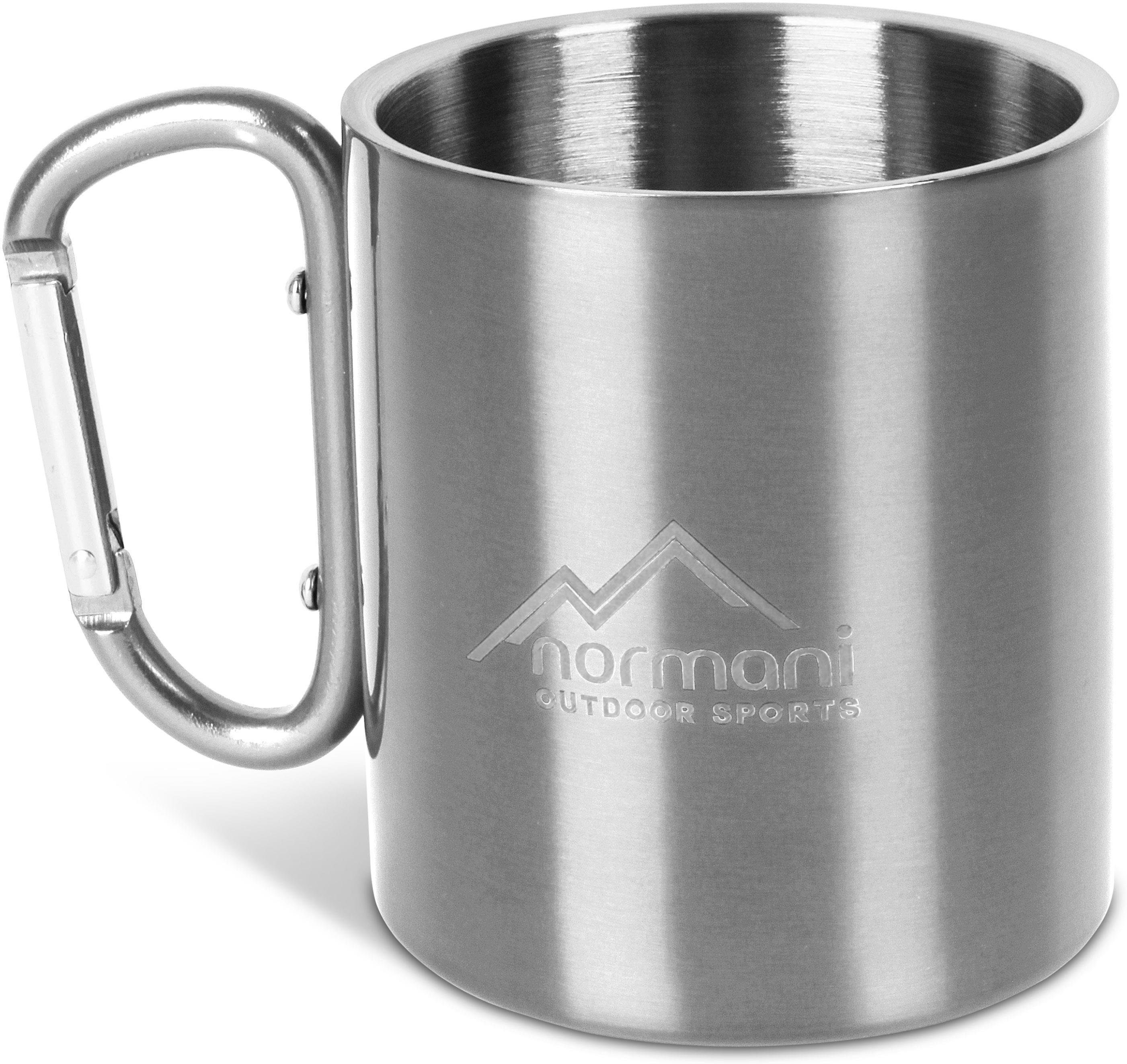 normani Becher Edelstahl Tasse 330 ml mit Karabinerhaken, Edelstahl, Doppelwandige Outdoortasse Campingtasse Edelstahlbecher Thermobecher