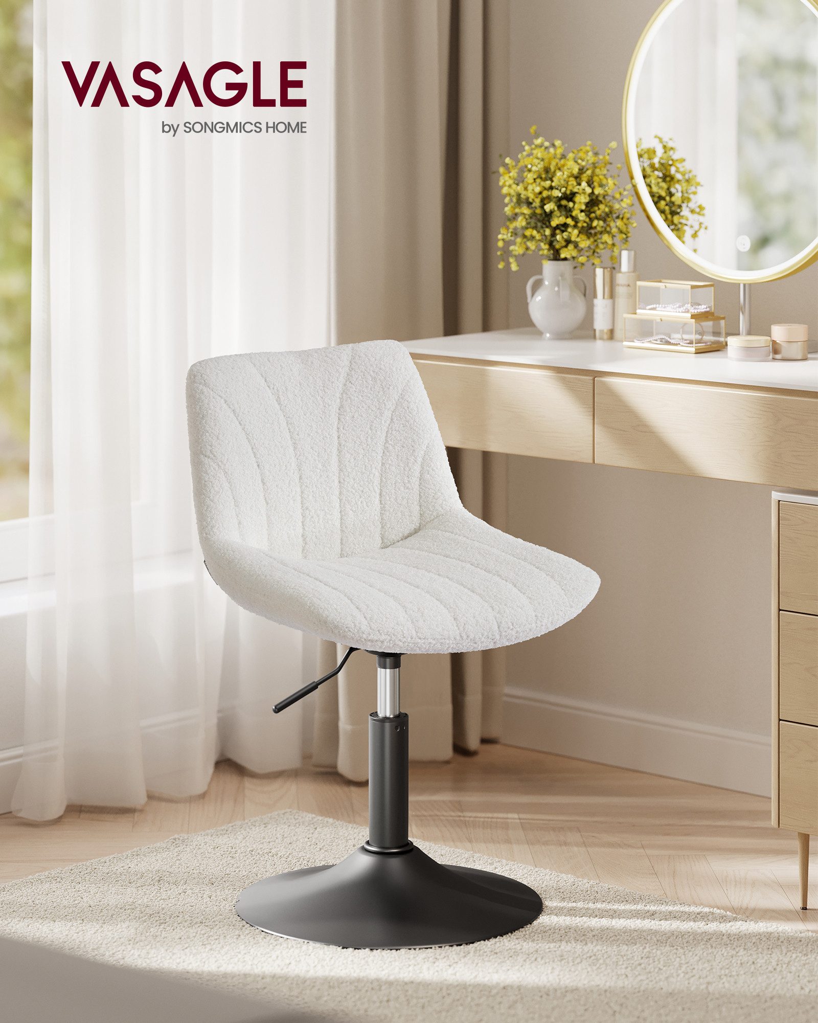 VASAGLE Barhocker Barstuhl, Küchenhocker, höhenverstellbar, um 360° drehbar (2 St., 2er Set), 46,5 x 43 x (65,5-77,5) cm (T x B x H), für Esszimmer, Küche
