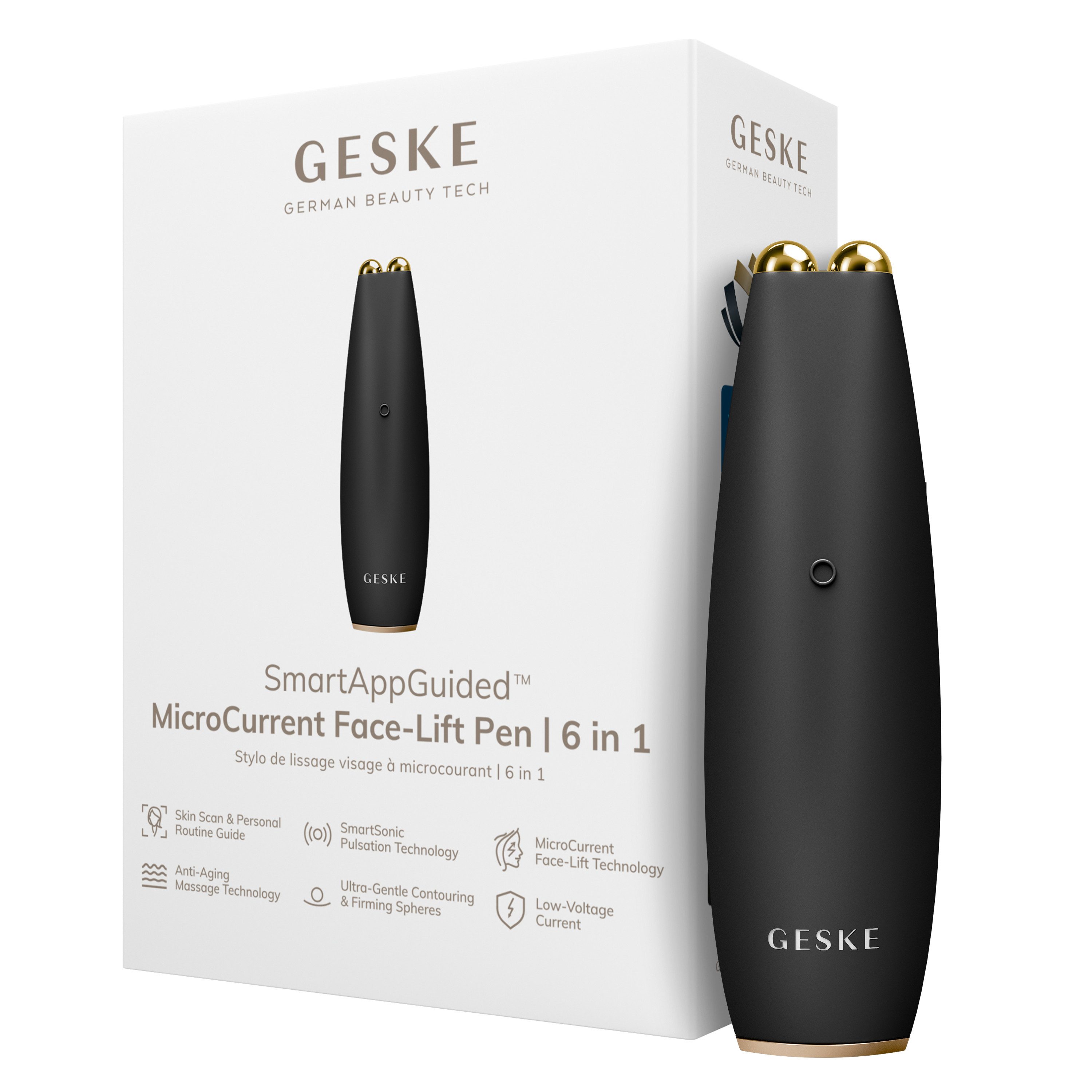 GESKE German Beauty Tech Enhancer SmartAppGuided™ MicroCurrent Face-Lift Pen 6 in 1, Packung (Gerät & USB-Ladekabel), 2-tlg., Gerät inkl. kostenloser APP (SmartAppGuided Device), Mit der GESKE App erhältst Du deine personalisierte Hautpflegeroutine.