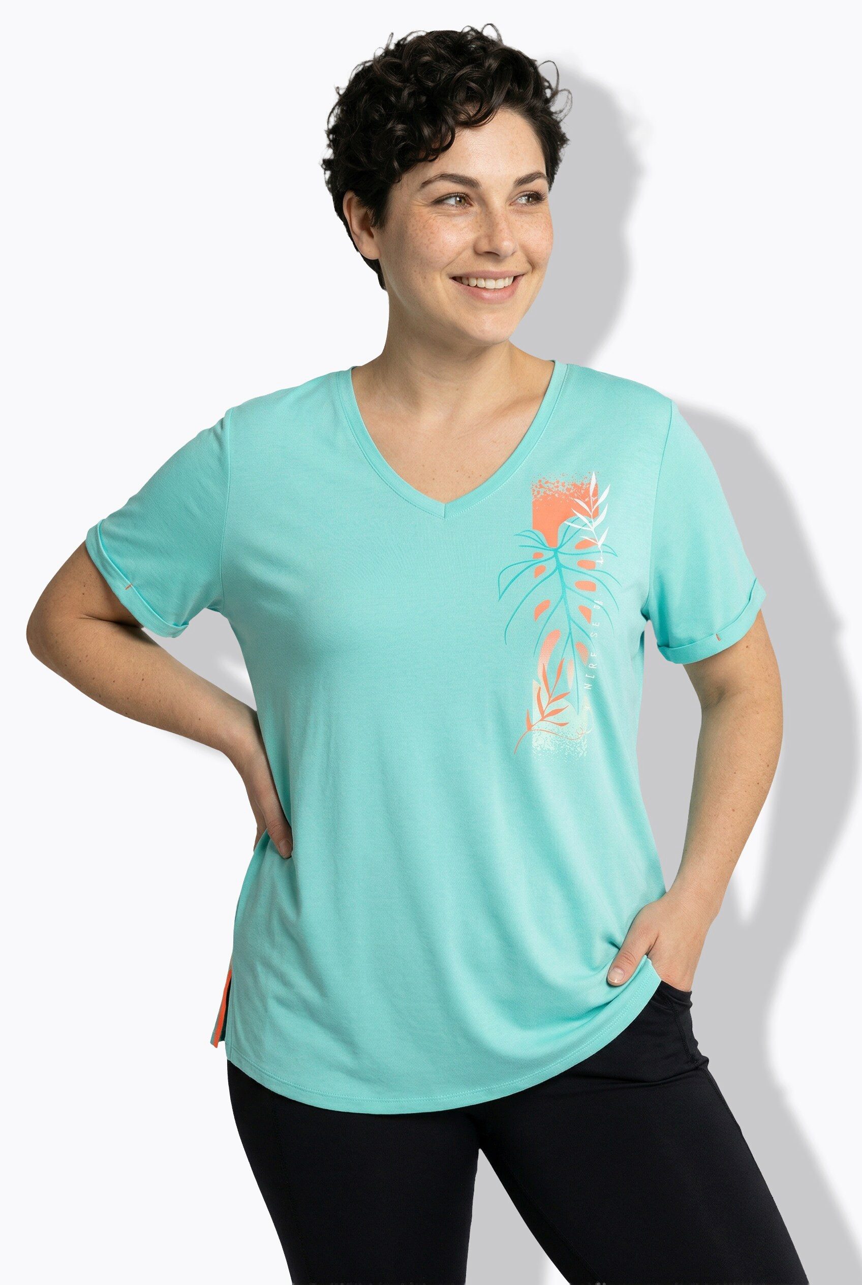 Ulla Popken T-Shirt Funktions-Shirt antibakteriell V-Ausschnitt