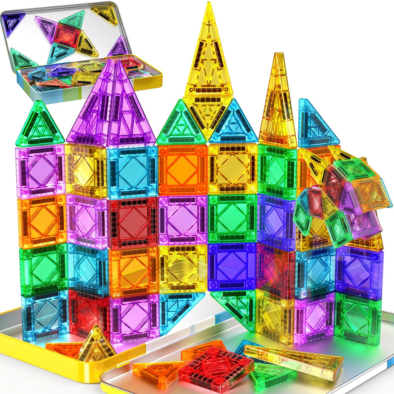 Wootoy Magnetische Bausteine Konstruktionsspielzeug Kreativspielzeug Magnetspielbausteine, (kinderspielzeug fidget toys motorikspielzeug, 43 St., Leicht zu reinigen und ideal für Reisen), Geschenk für 3 4 5 6 7 8 Jahre Jungen und Mädchen