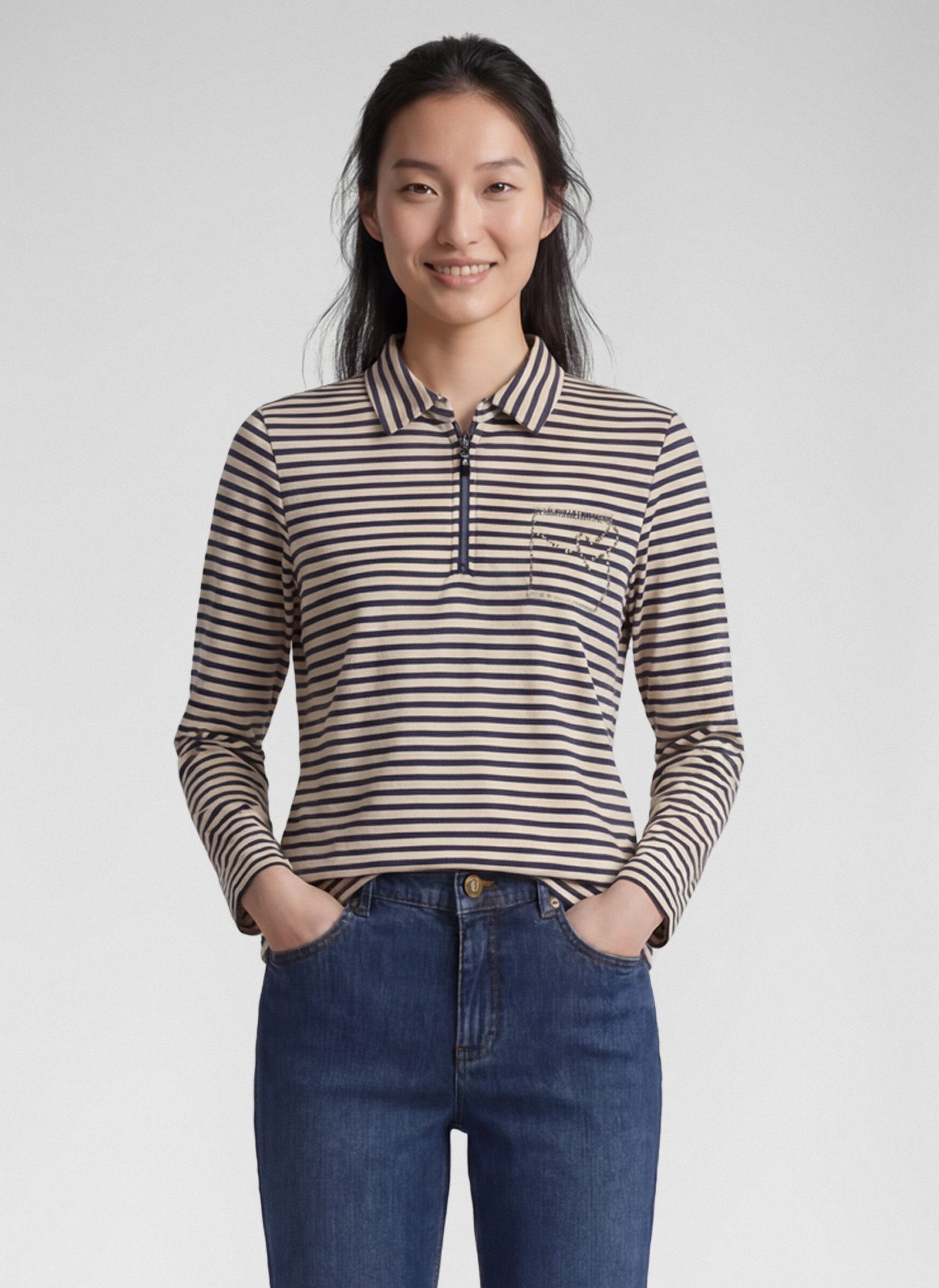 Rabe 3/4-Arm-Shirt im Streifen-Look und mit Hemdblusenkragen