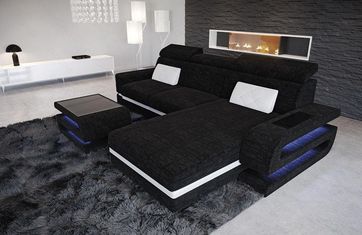 Sofa Dreams Ecksofa Stoff Couch Stoffsofa Bologna L Form Polstersofa, Webstoff Strukturstoff, mit LED, Ottomane, ausziehbare Bettfuntion, Designersofa
