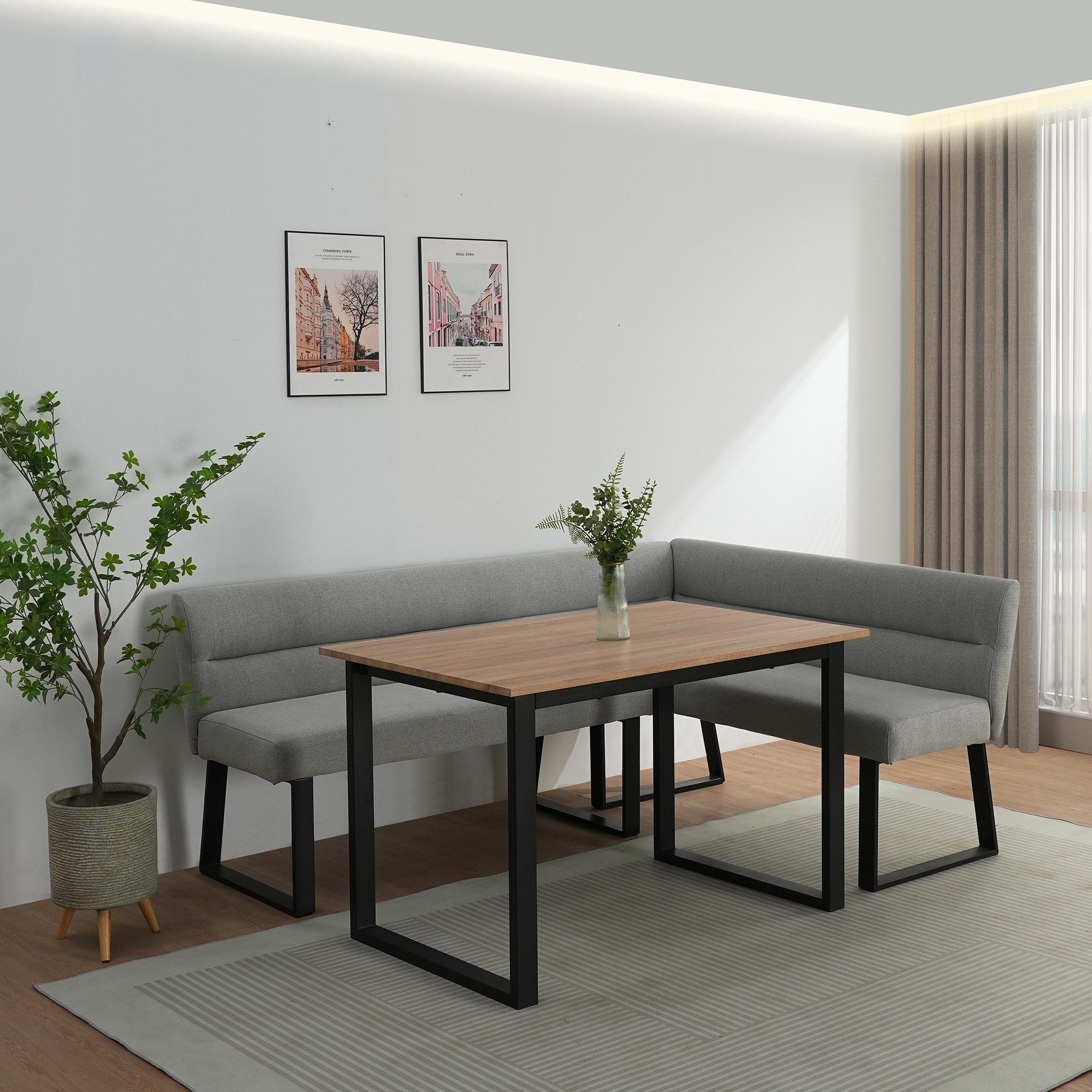 loft24 Eckbank Sheperd - Esszimmerbank Küchenbank Bank Sitzbank Polsterbank, gepolstert, Metallbeine, Stoffbezug, modernes Design