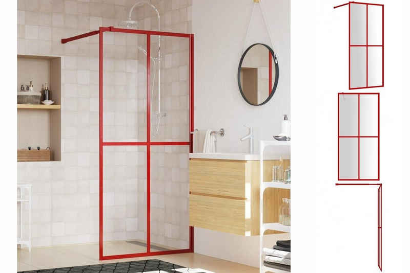 vidaXL Duschwanne Walk In Duschwand für Begehbare Dusche mit ESG Klarglas Rot 80x195 cm