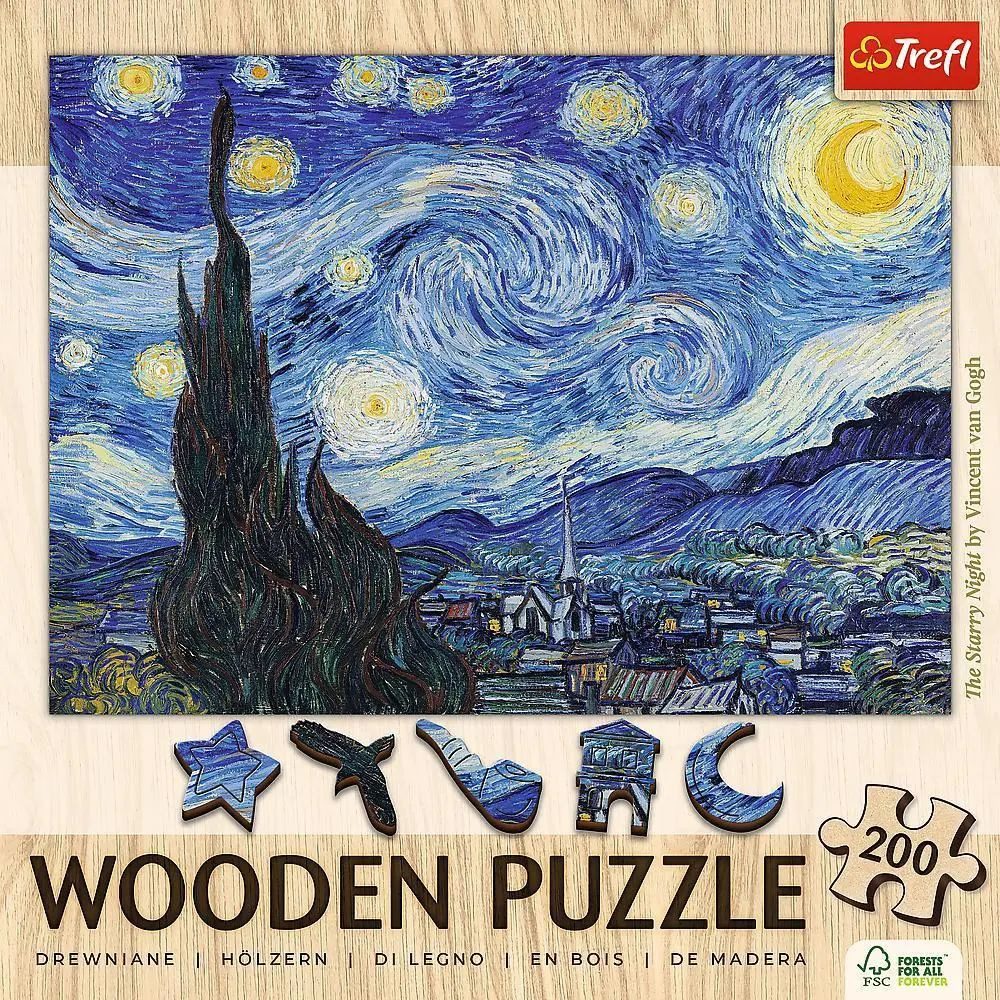 Trefl GmbH Puzzle Holz Puzzles - "200" - Die Sternennacht / Vincent van Gogh, 200 Puzzleteile