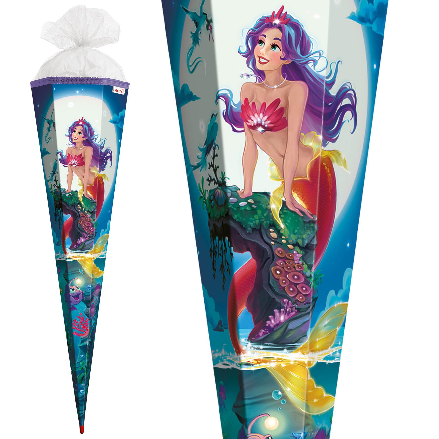 Roth Schultüte Roth Motiv-Schultüte Magische Meerjungfrau, 85cm, eckig, Tüllversch., Verschluss Tüll