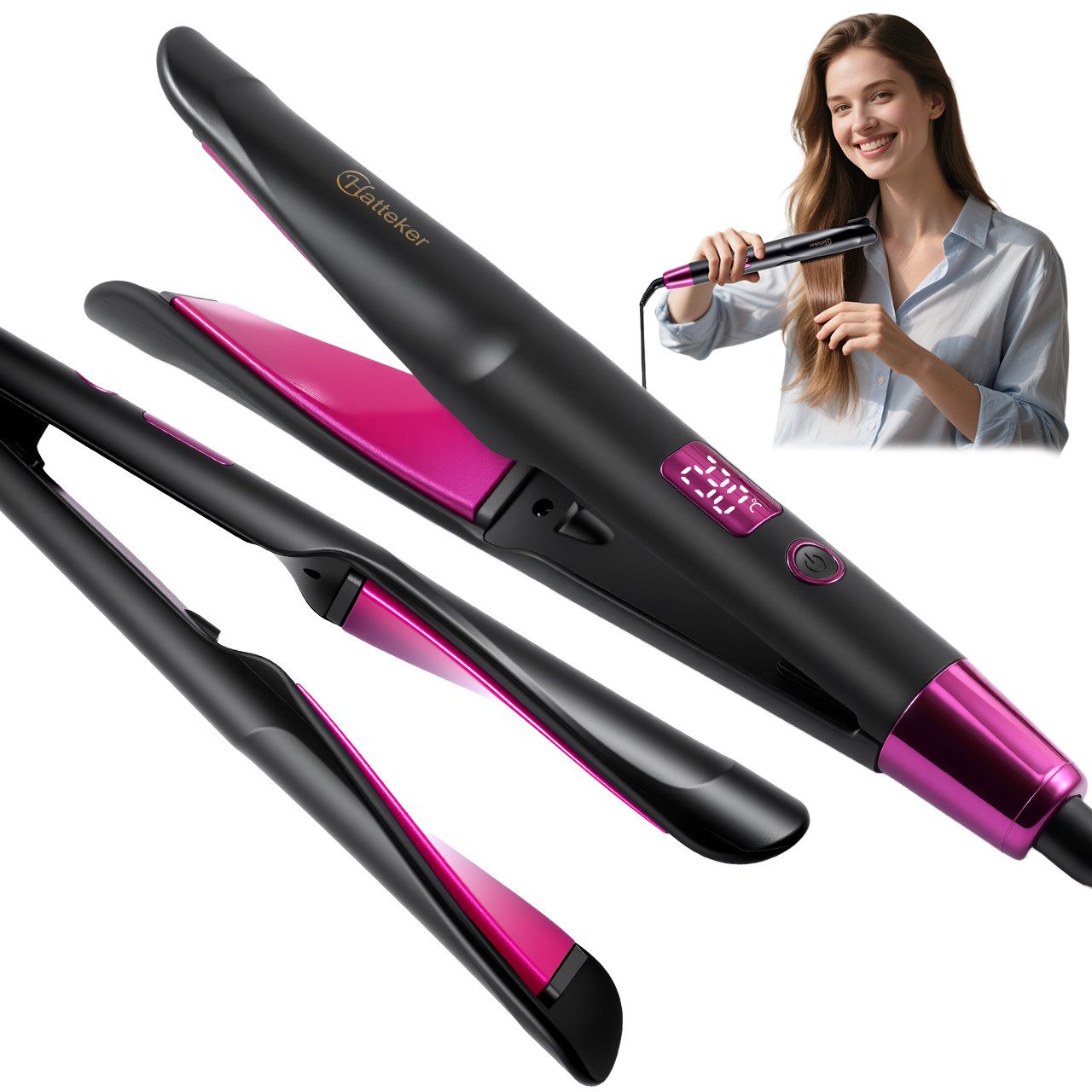 HATTEKER Glätteisen HT-136 Professional 2-in-1 Lockenstab & Haarglätter, 11 Temperaturstufen, Automatische Abschaltung