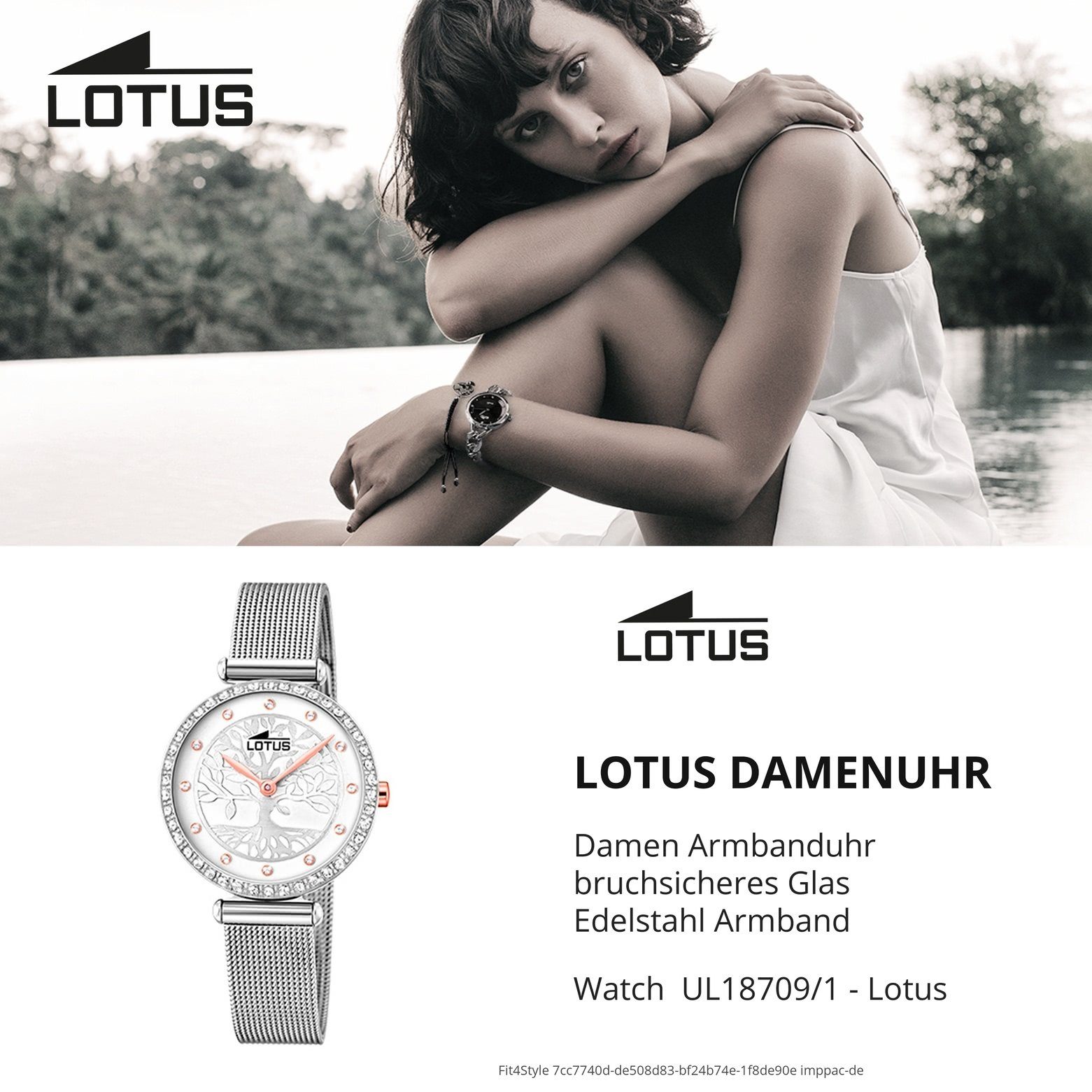 rund, Lotus klein Damenuhr LOTUS (ca. Damen 18709/1, silber 29mm) Fashion Edelstahlarmband Uhr Quarzuhr