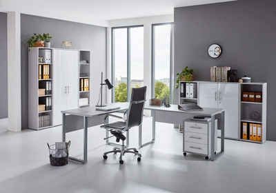 BMG Möbel Büromöbel-Set Office Edition Set 5, Büromöbel komplett Set Arbeitszimmer Home Office in Lichtgrau/Weiß Matt Made in Germany
