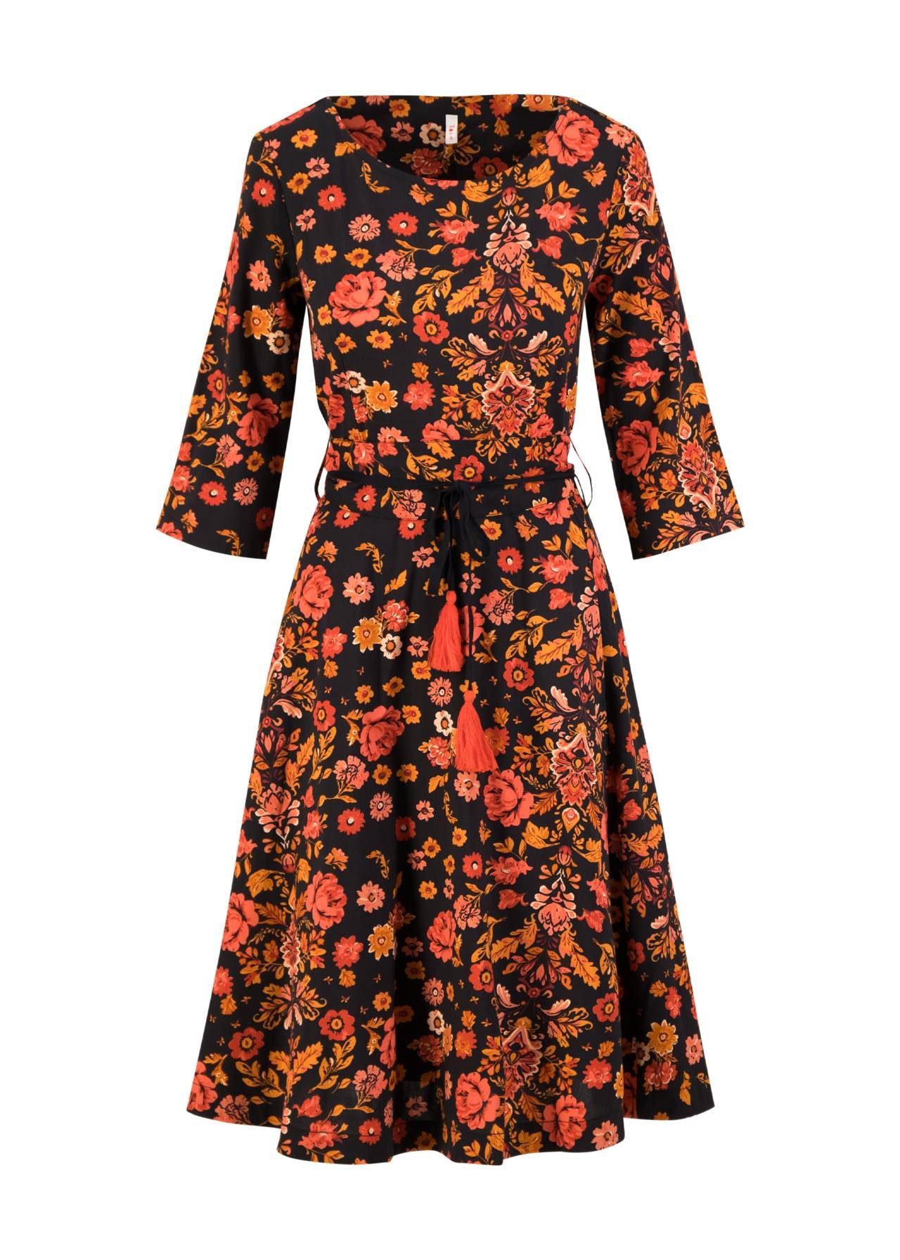 Blutsgeschwister Cocktailkleid feminines Kleid mit Blumenprint und Bindegürtel für Damen