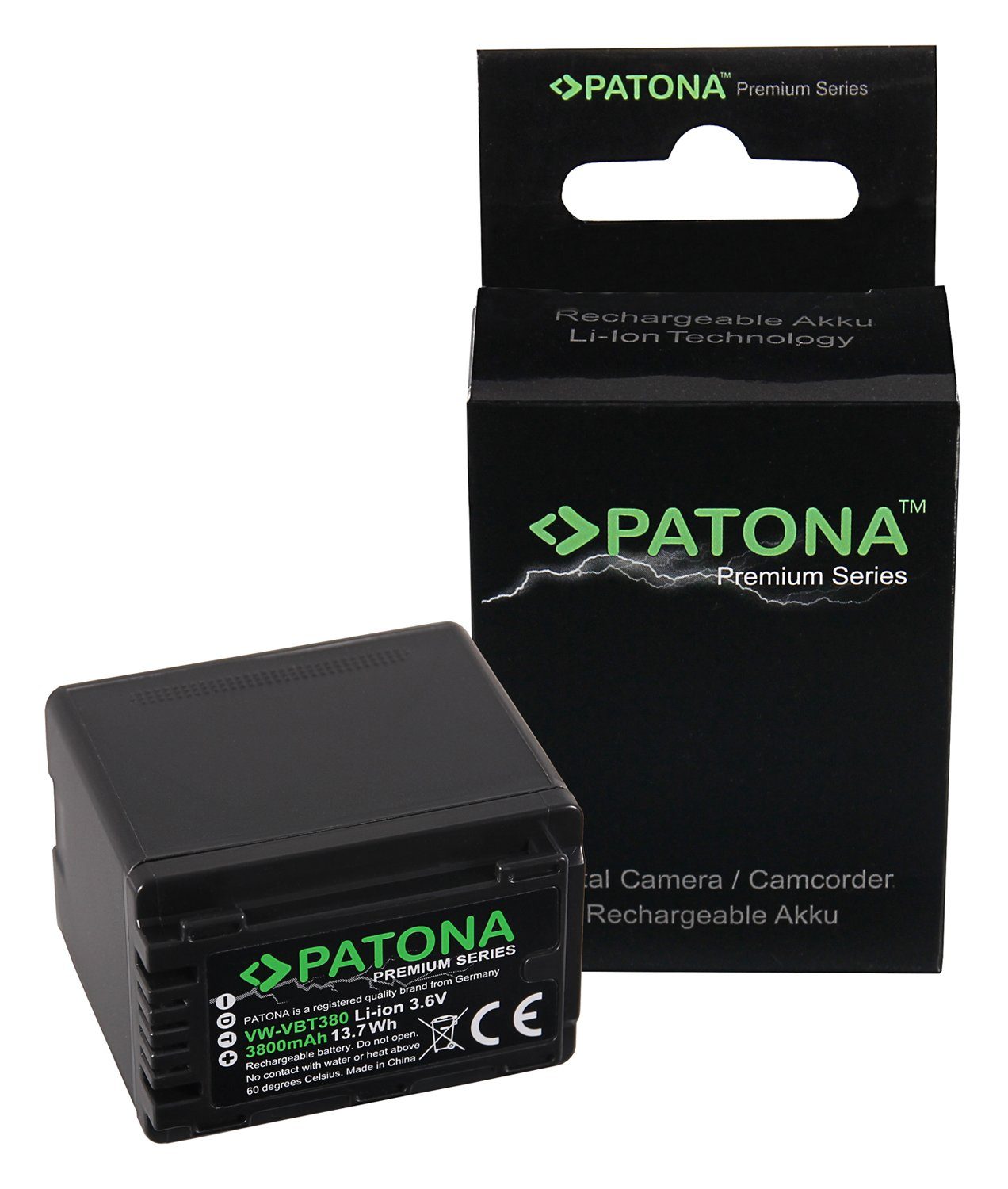 Patona Akku für Panasonic VW-VBT380 Kamera-Akku Ersatzakku 3800 mAh (3,6 V, 1 St), HC-V750EB W580 V550EB V210 V250EB WX878 WX979 HDCH100