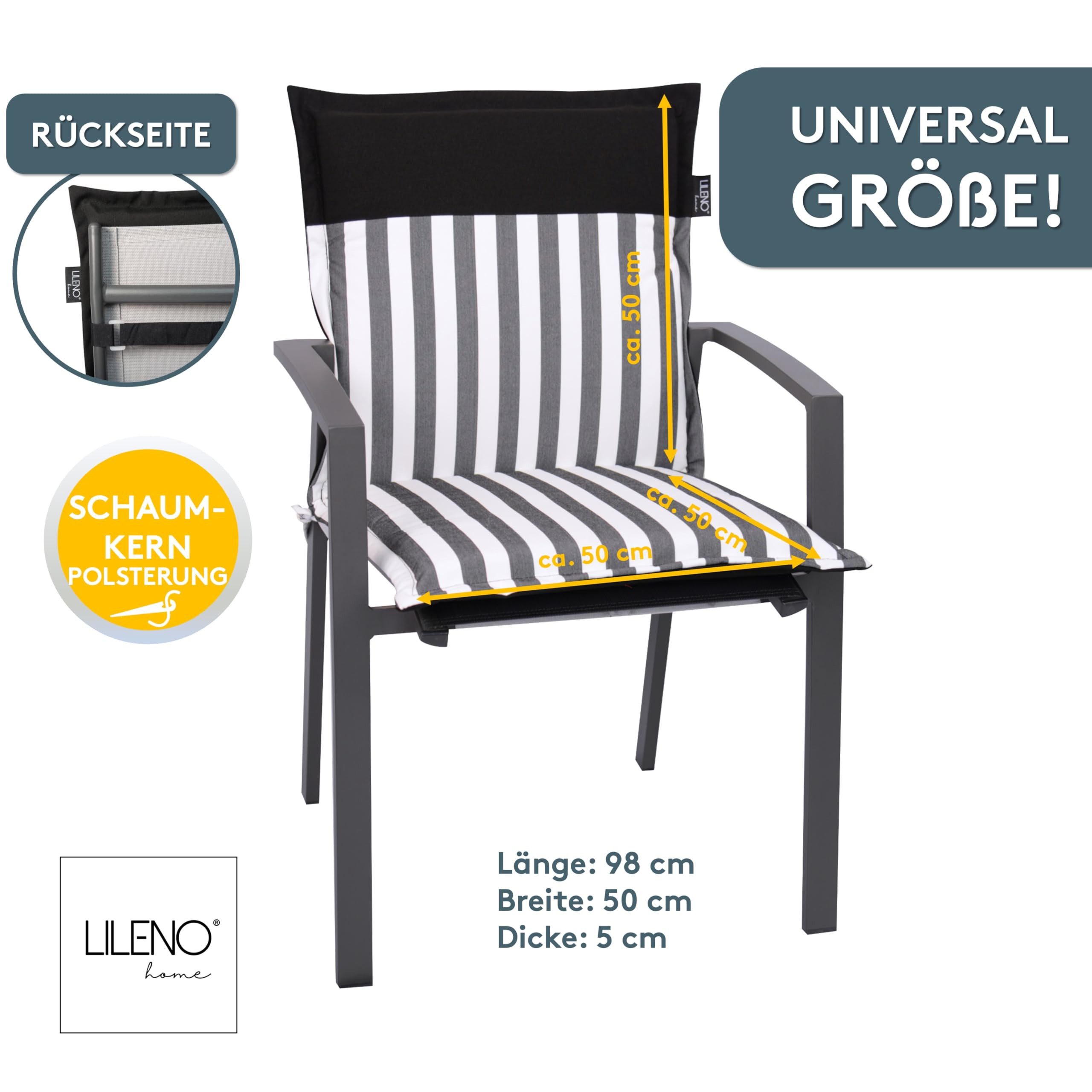 LILENO HOME Polsterauflage Gartenstuhl Niedriglehner Auflage, bequeme Sitzauflage für Gartenmöbel, (1 St., 1er Set), Polsterauflage Streifen Schwarz, Sitzpolster für Klappstühle