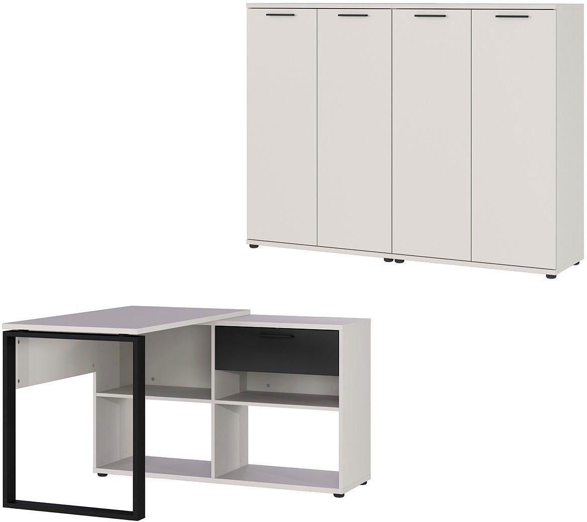 GERMANIA Büro-Set Fenton, (3-St), inkl. Schreibtisch mit integriertem Sideboard und zwei Aktenschränken