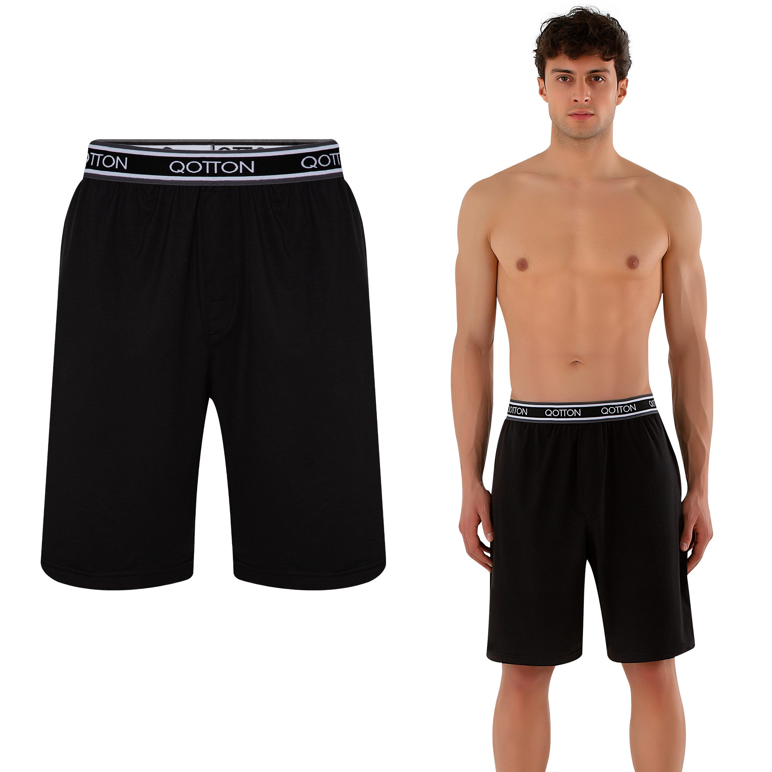 Qotton Pyjamashorts Kurze Herren Schlafanzughose Jogger Pyjamaunterteil Schlafhose