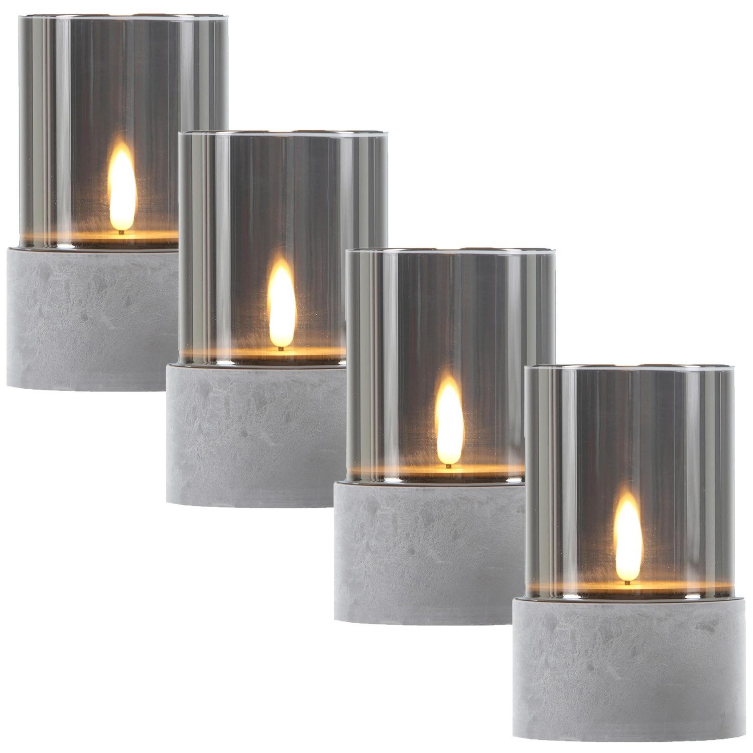 Marrakesch Orient & Mediterran Interior LED-Kerze 4er Set LED Kerze Glas Windlicht Grau Kalio (4-tlg), Handarbeit