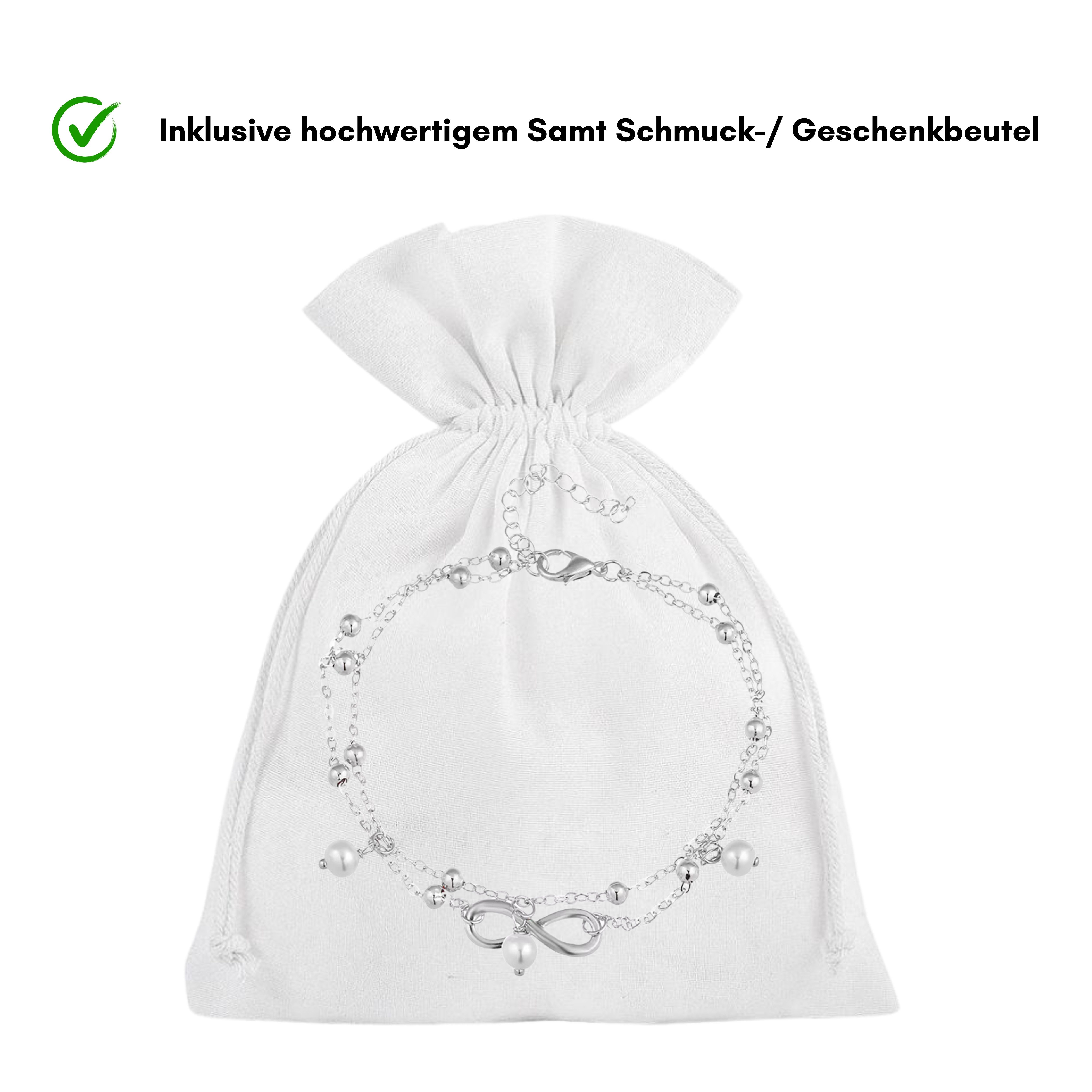 Felino Fußkette mit Anhänger Damen Infinity Weiße Perlen Silber Unendlichkeit Fußkette Fusskette (1-tlg), Längenverstellbar (19 - 24 cm) – Bild 5 von 5