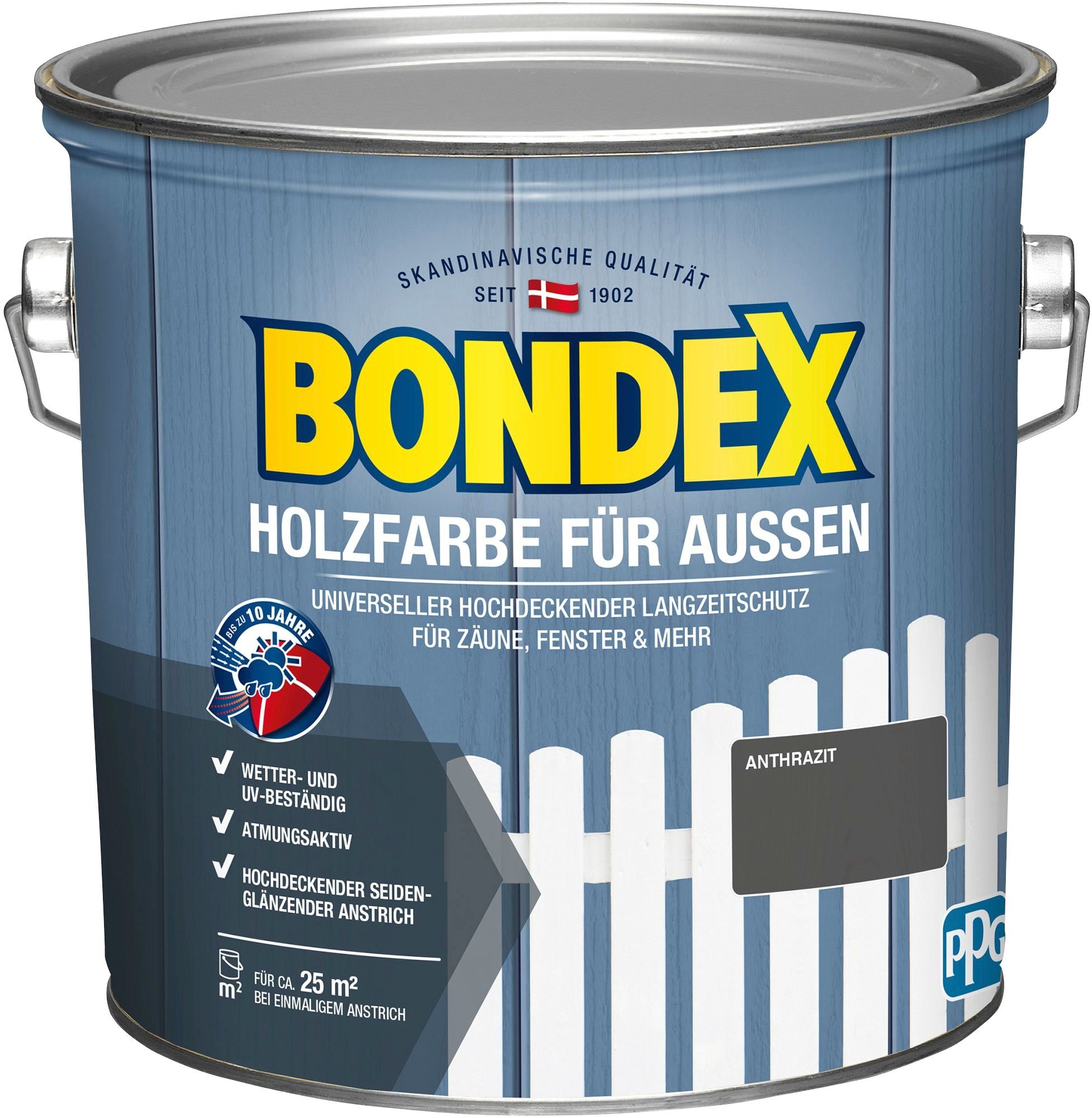 Bondex Wetterschutzfarbe HOLZFARBE FÜR AUSSEN, universeller hochdeckender Langzeit-Wetterschutz für Zäune & Fenster anthrazit