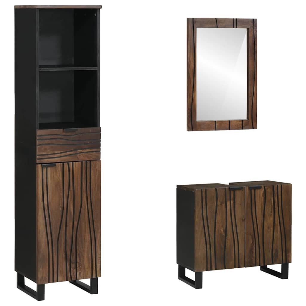 vidaXL Badezimmer-Set Badezimmermöbel-Set mit Regal 3 pcs Walnussbraun Holzwerkstoff, (3-St)