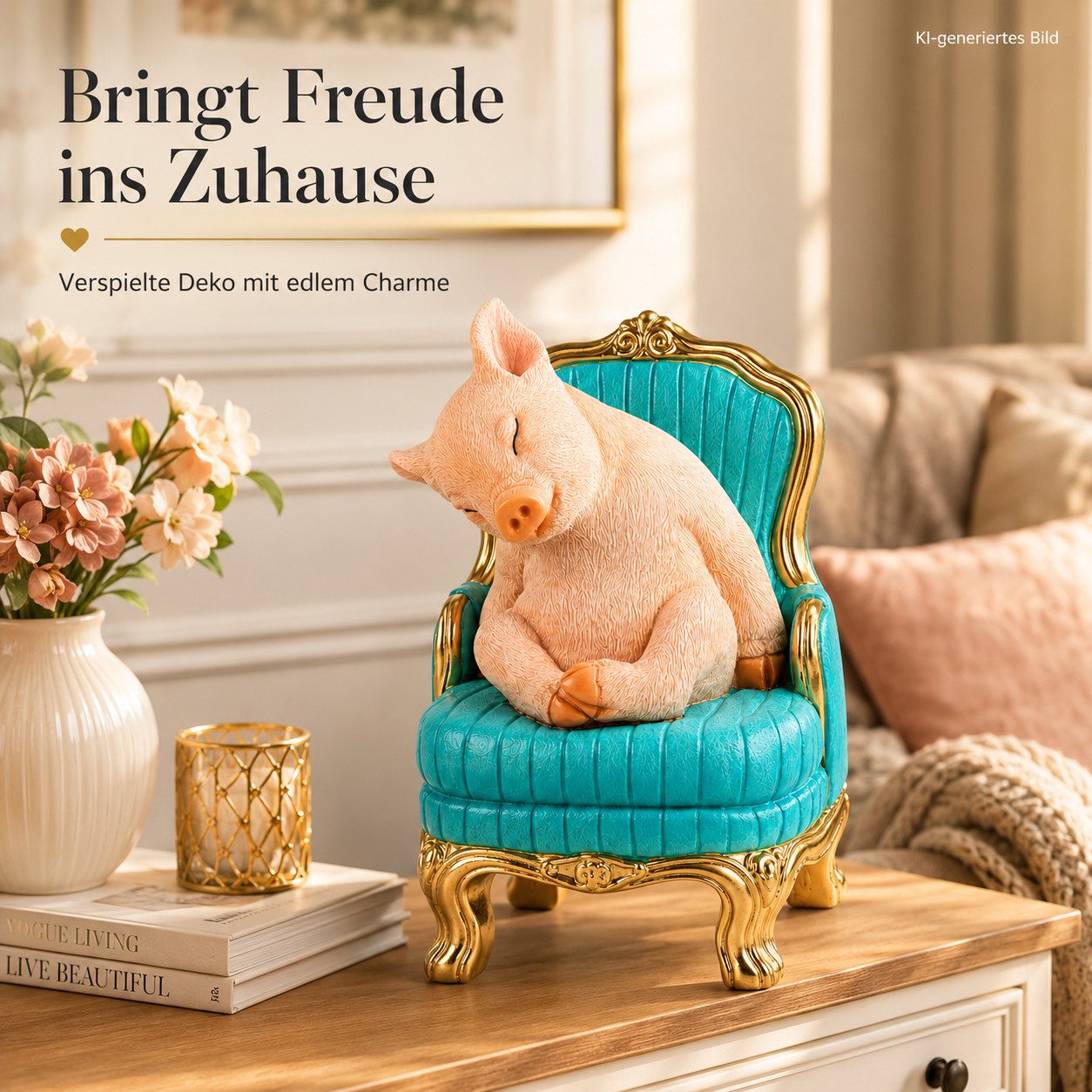 Werner Voß Dekofigur Dekofigur Schwein auf Sessel – humorvolle Tierfigur aus Polyresin 22cm (1 St) – Bild 4 von 5