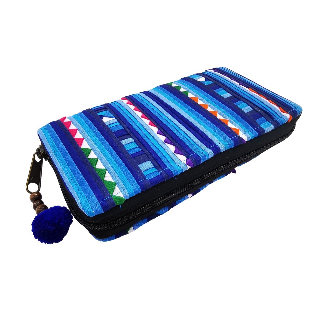 Türkis-blau Geldbörse Kartenfächer 4 Baumwolle, mit Münzfach, PANASIAM Fächern Portemonnaie fester Geldbörse und große Reißverschluss aus 8 aztec