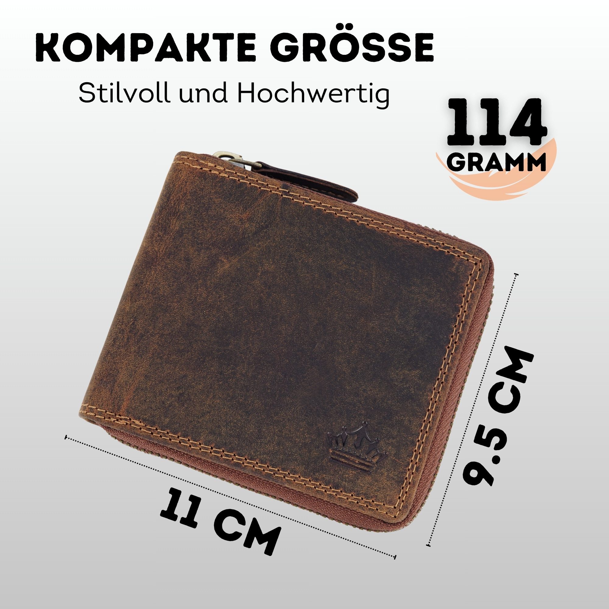 Manza Geldbörse Geldbörse Portemonnaie Echt Leder RFID - umlaufendem Reißverschluss, umlaufendem Reißverschluss, Hochwertiges Leder – Bild 5 von 5