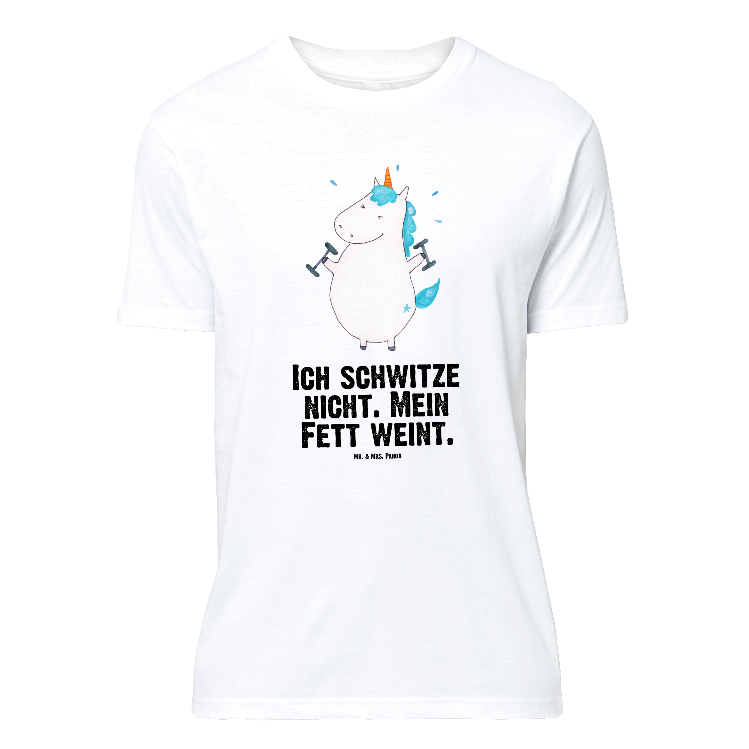 Mr. & Mrs. Panda T-Shirt Einhorn Fitness - Weiß - Geschenk, Einhörner, Lustiges T-Shirt, Jubil (1-tlg)