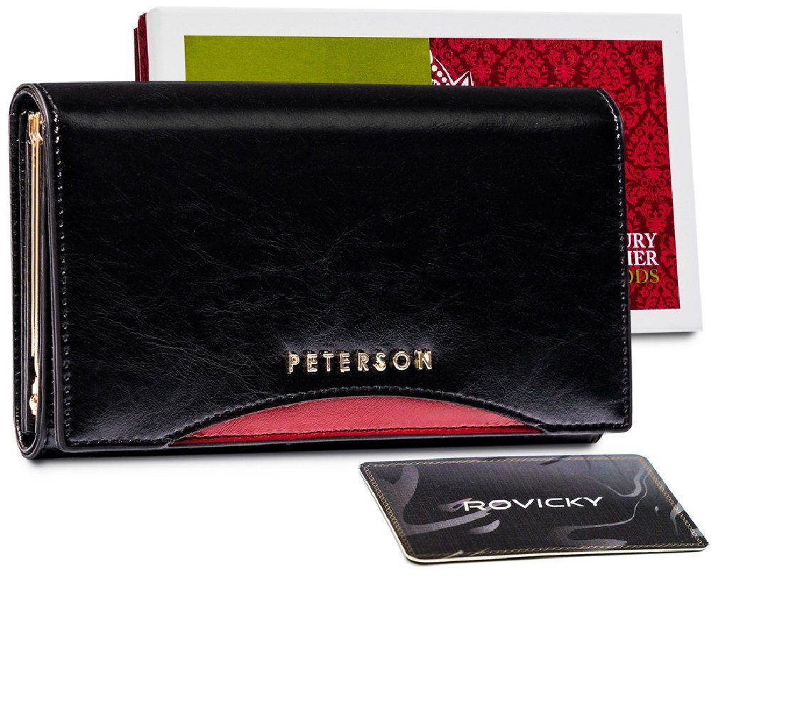 PETERSONⓇ Geldbörse Echtleder Portemonnaie Damen Geldbörse RFID-System Farbenauswahl, Hohe Qualität, Naturleder, Goldverzierte Elemente, RFID