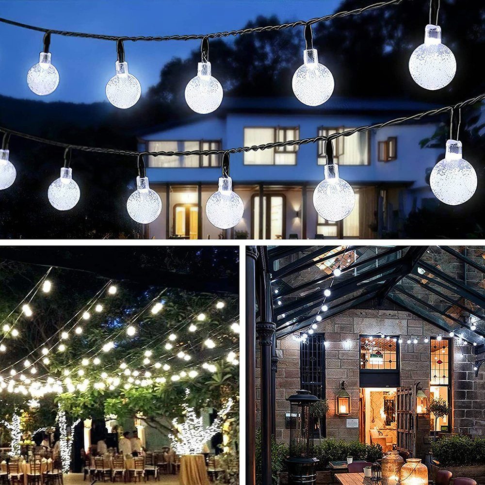 Rosnek LED-Lichterkette 5/9,5M,Solar,Wasserdichte,für Patio Garten Weiß Seifenblasen-Kristallkugel Weihnachten, Party