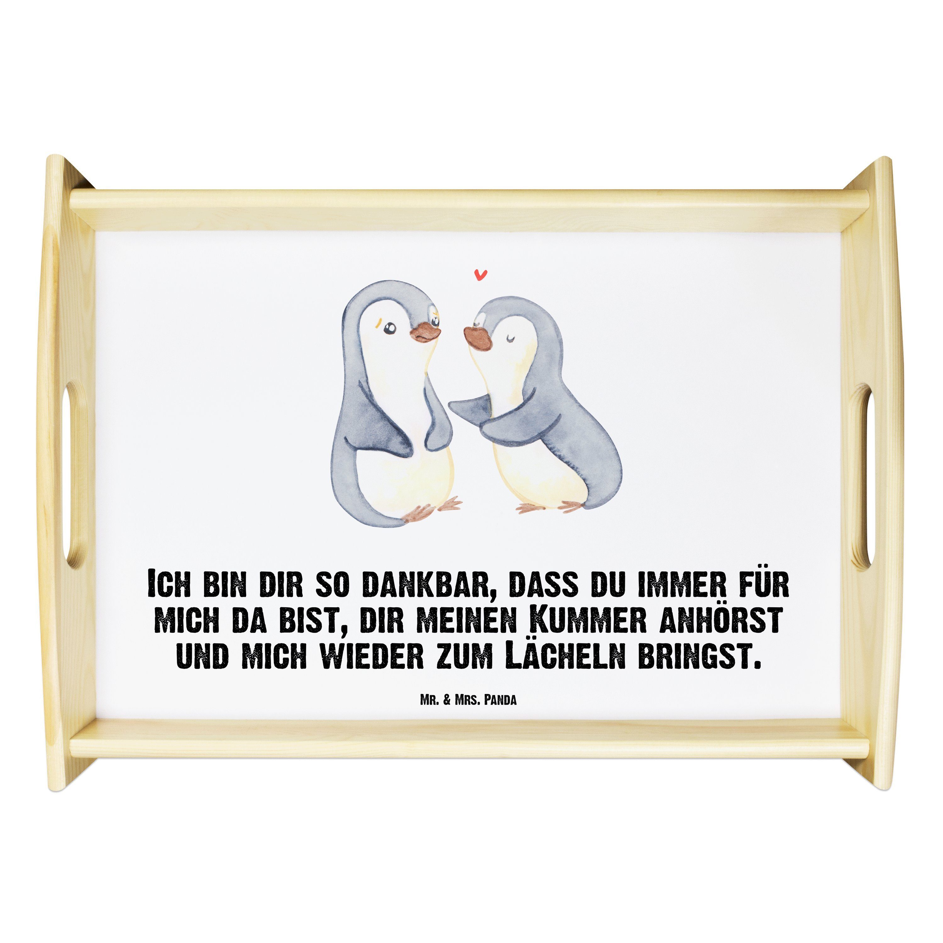 Mr. & Mrs. Panda Tablett Pinguine trösten - Weiß - Geschenk, Freund, für Männer, Liebe, Tablet, Echtholz lasiert, (1-tlg)