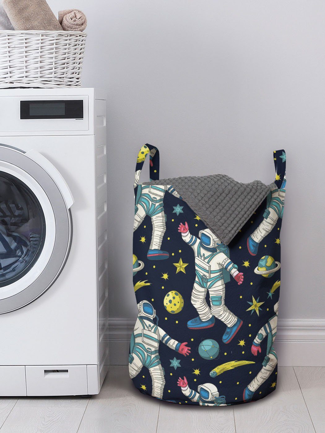 Abakuhaus Wäschesäckchen Wäschekorb mit Galactic Astronauts Kordelzugverschluss Griffen Kunst Waschsalons, Weltraum für