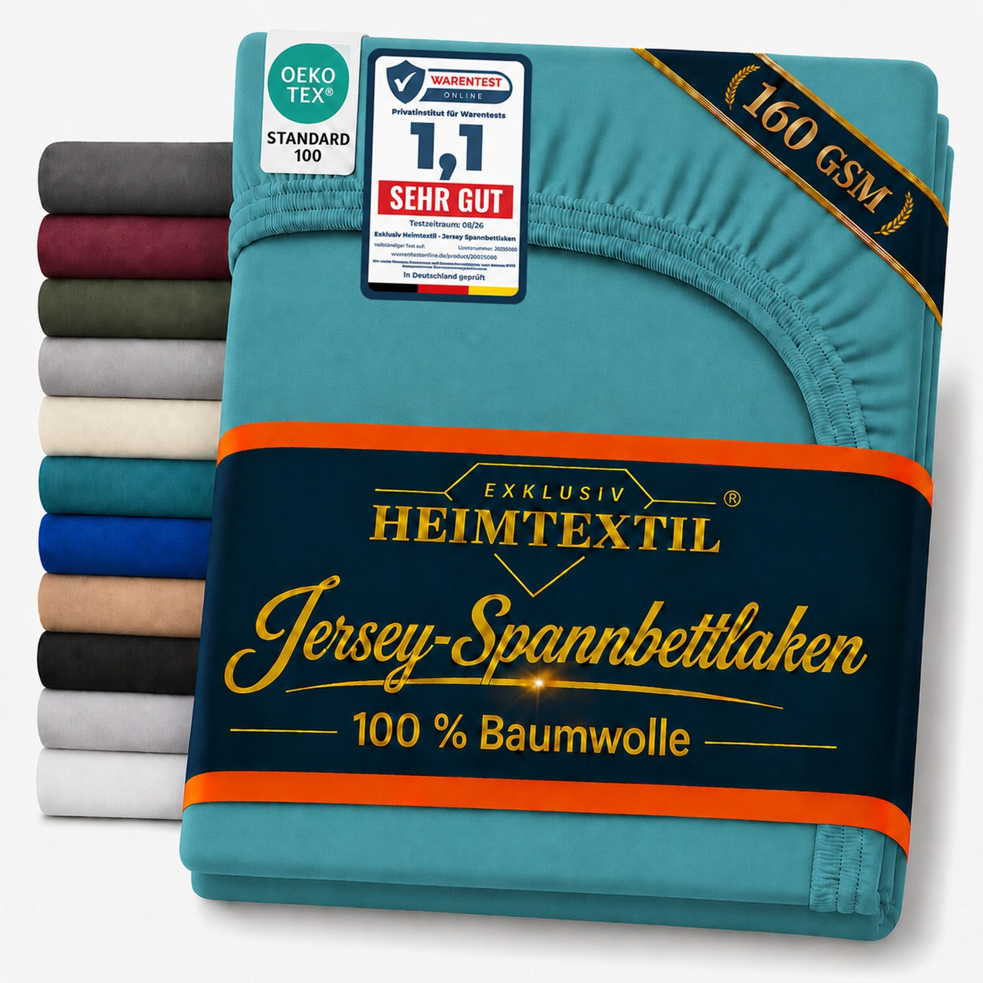EXKLUSIV HEIMTEXTIL Spannbettlaken Jersey Spannbettlaken Deluxe Marke, Jersey, Gummizug: Rundum, (1 Stück), mit Rundumgummi, 160g/m²