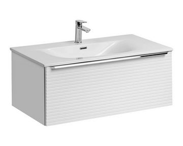 einfachgutemoebel Waschtisch-Set Badezimmer Set 3-tlg Whitskand 90cm, Einbaubecken, weiß-graueiche