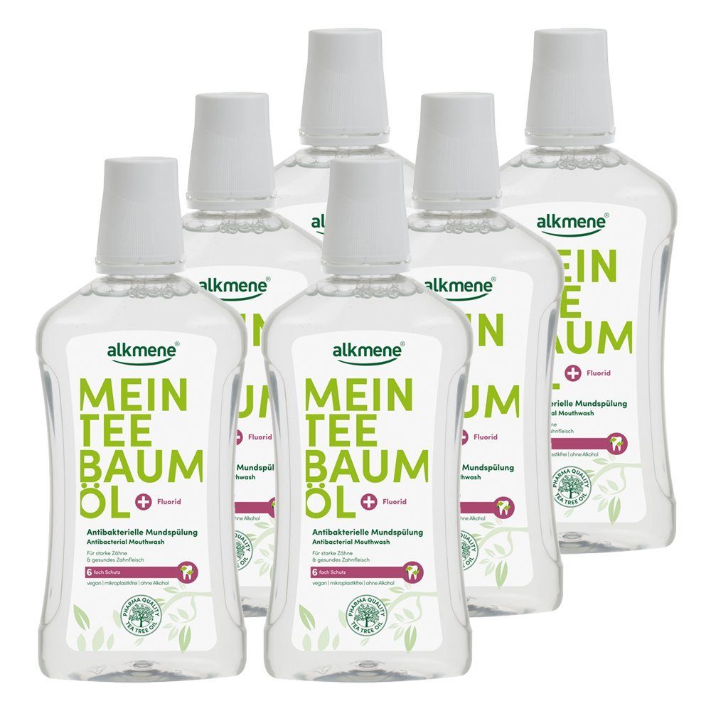 alkmene Mundspülung 6x Teebaumöl antibakterielle Mundspülung 6fach Schutz - Mundwasser