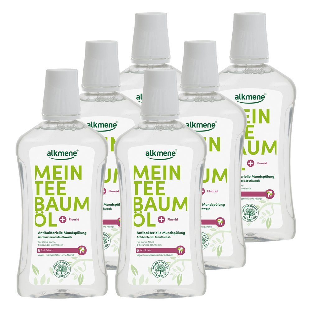 alkmene Munddusche 6x Teebaumöl antibakterielle Mundspülung 6fach Schutz - Mundwasser