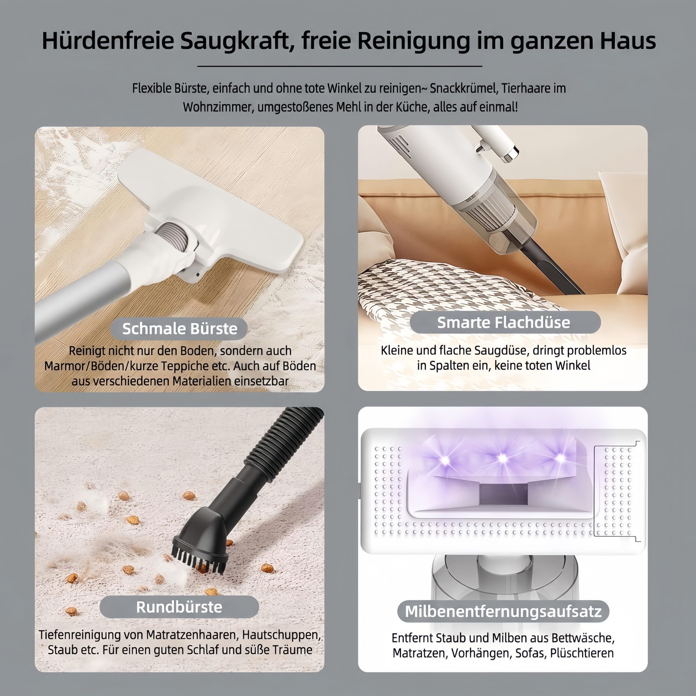 INSE Stielstaubsauger X56-3 Kabelloser Hand- u. Bodenstaubsauger Mehr-in-1 120W Nennleistung, 120 W, beutellos, 2500mAh Akku bis 30 Min Laufzeit komplettes Zube – Bild 2 von 5