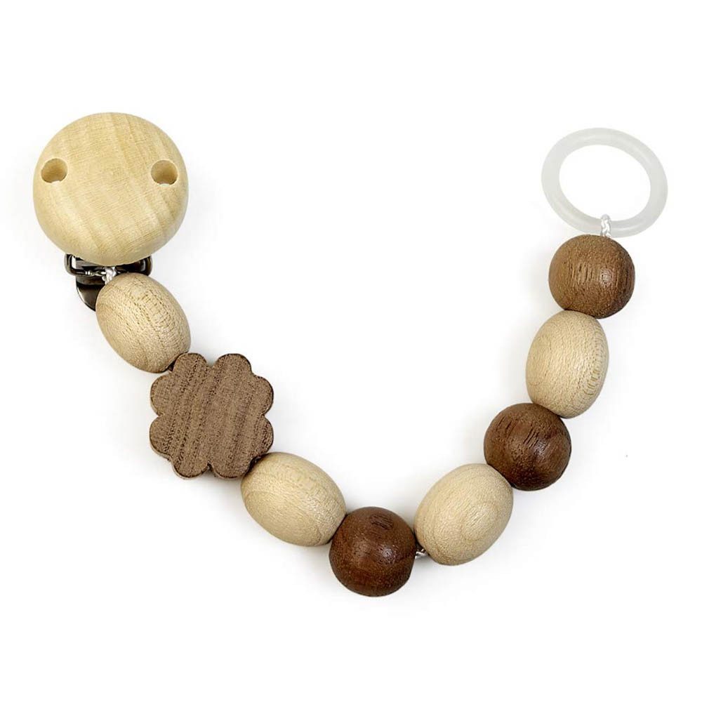 Schnullerbefestigung Holz-Schnullerkette mit Silikonring - Kleeblatt