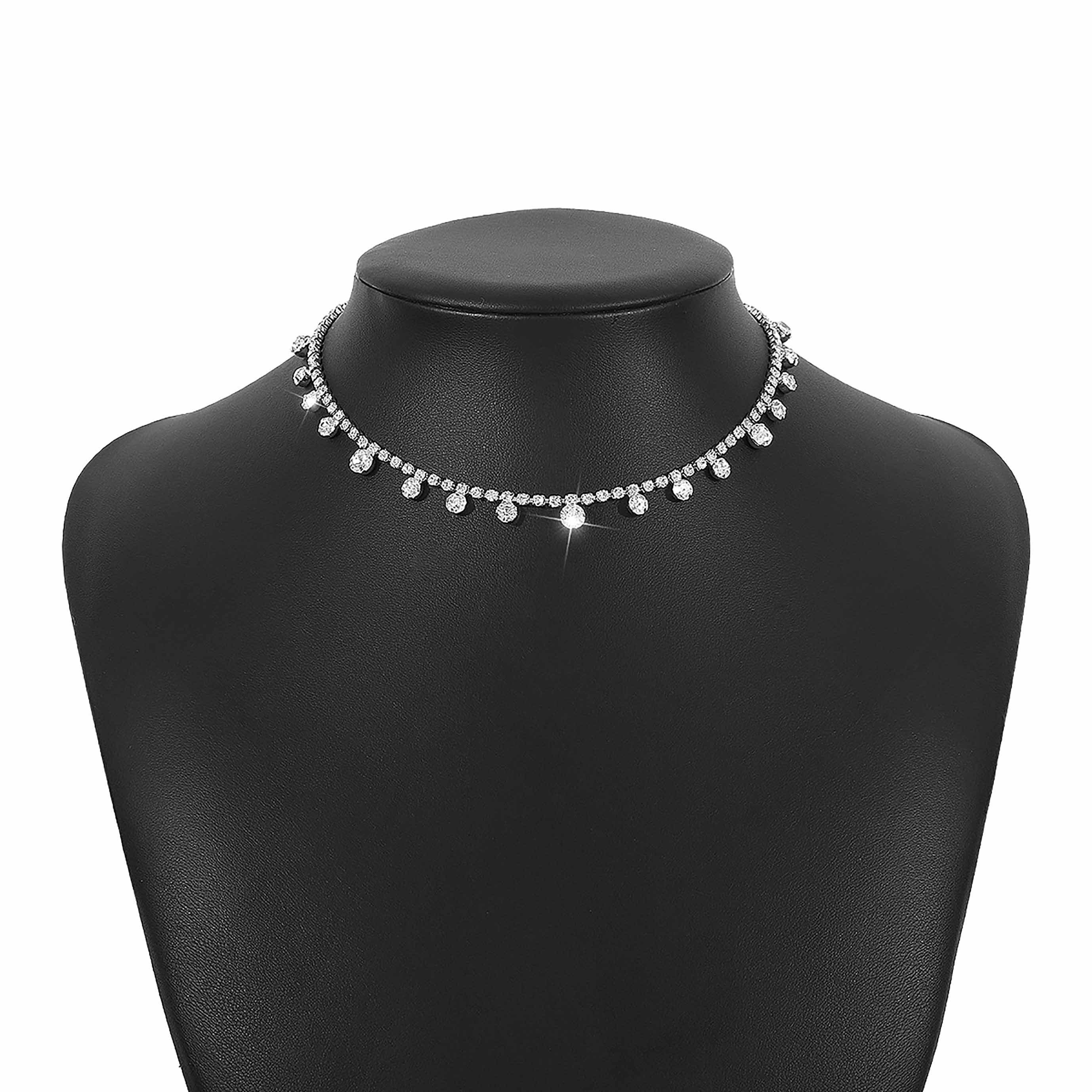 Halskette SRRINM Choker Frauen Einlagige Halskette Volldiamanten für