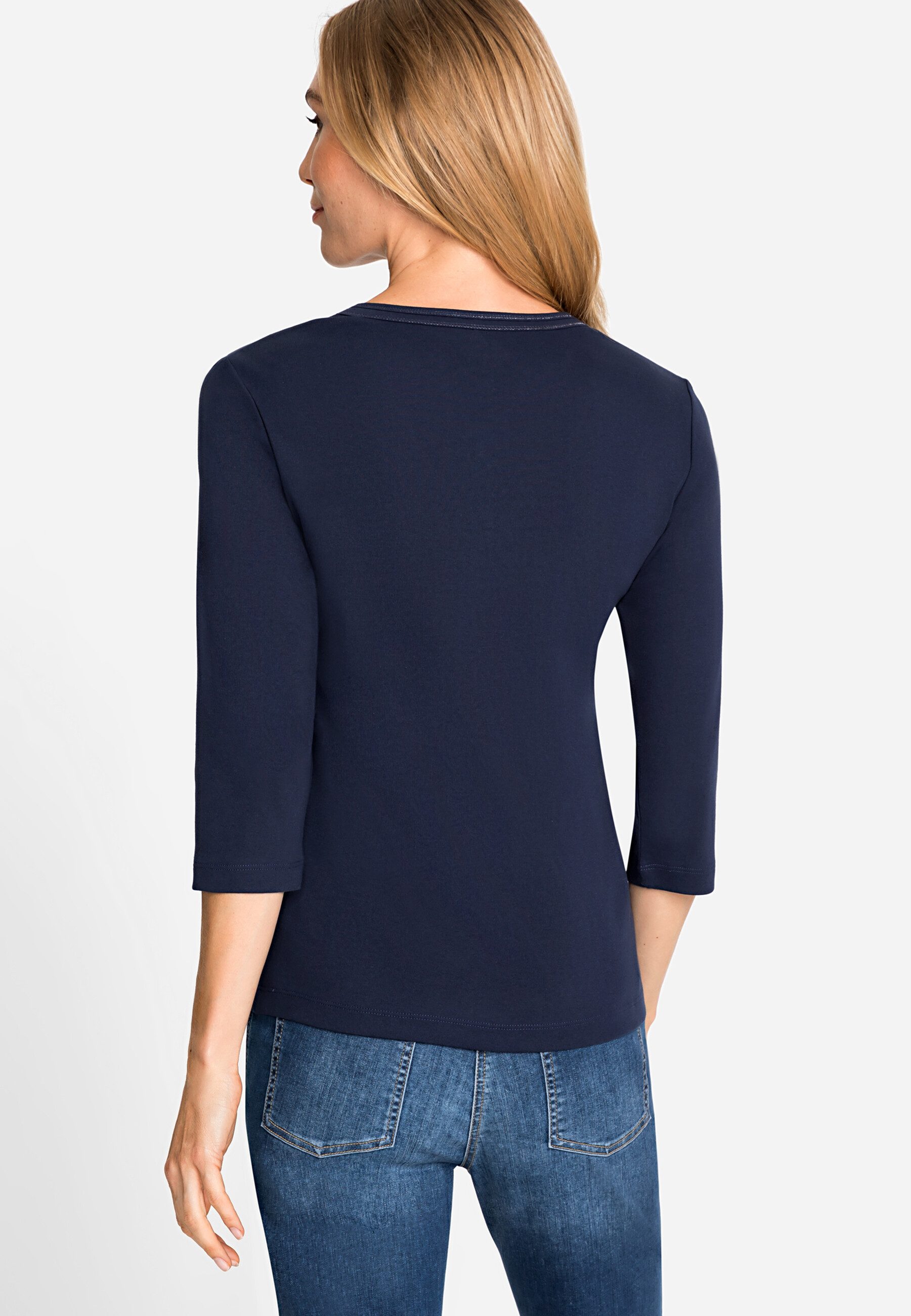 Olsen T-Shirt Shirt mit dekorativen Steinchen am V-Ausschnitt
