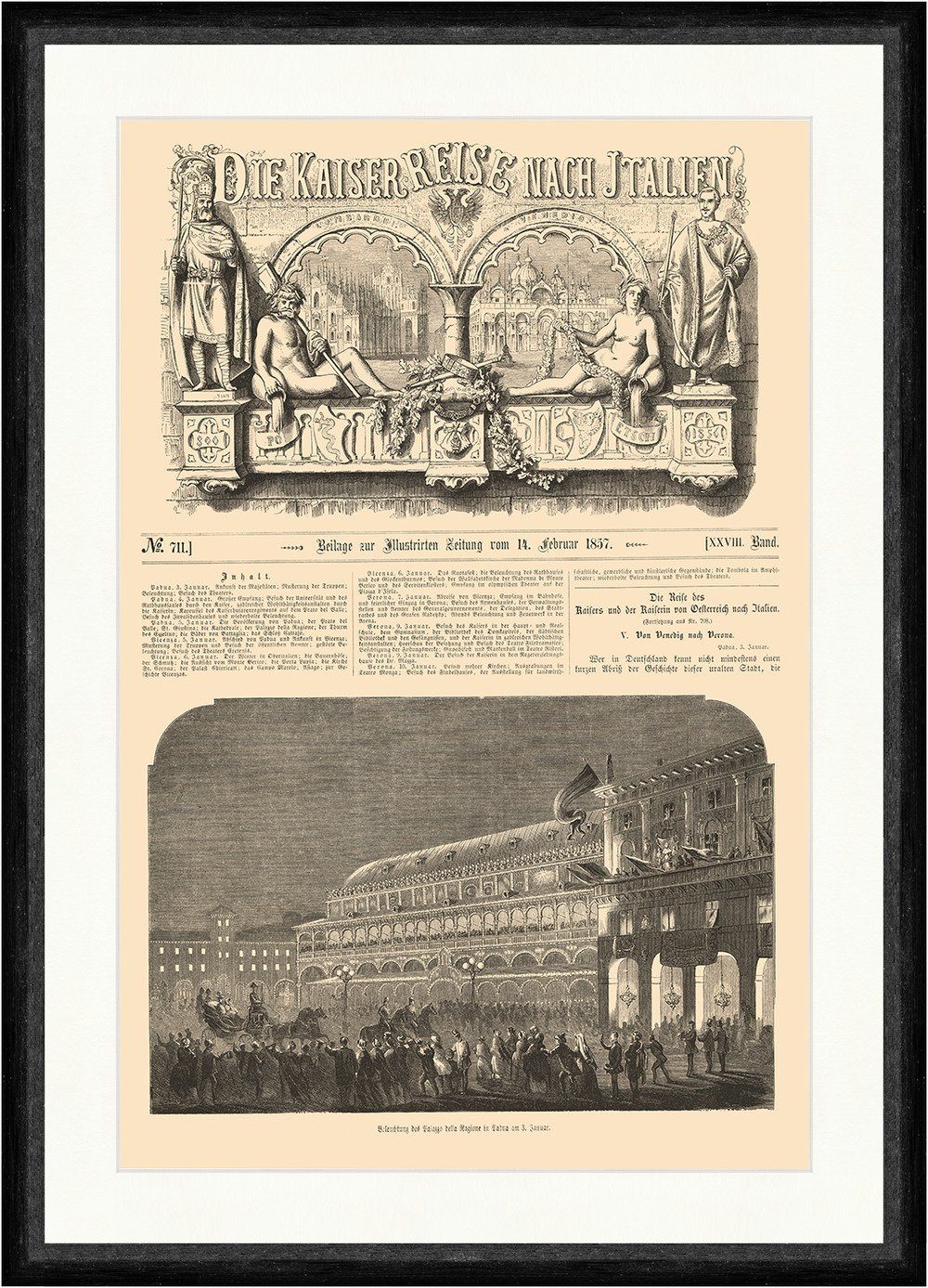 BillerAntik Beleuchtung Palazzo Padua 1857 K&K Holzstich Faks_Kaiserreise 0022, (1 St)